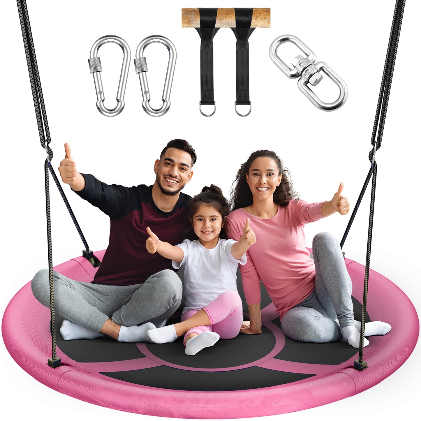 Everyfun 43" Saucer Swing for Kids & Adults – 700lbs Capacity, Pink