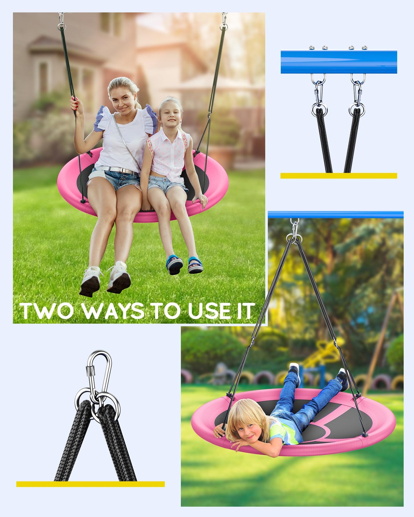 Everyfun 43" Saucer Swing for Kids & Adults – 700lbs Capacity, Pink