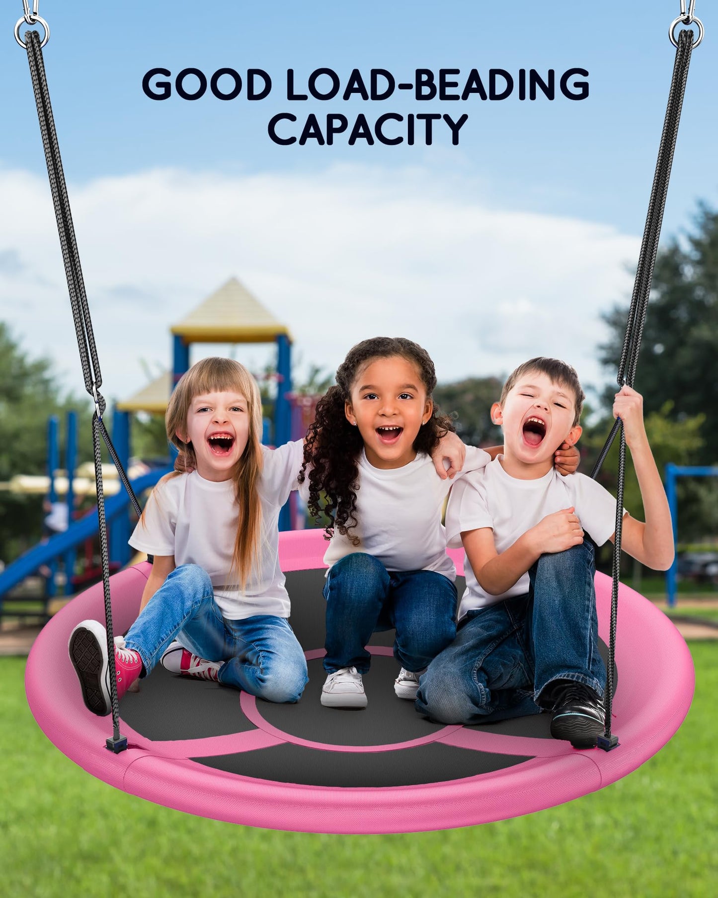 Everyfun 43" Saucer Swing for Kids & Adults – 700lbs Capacity, Pink