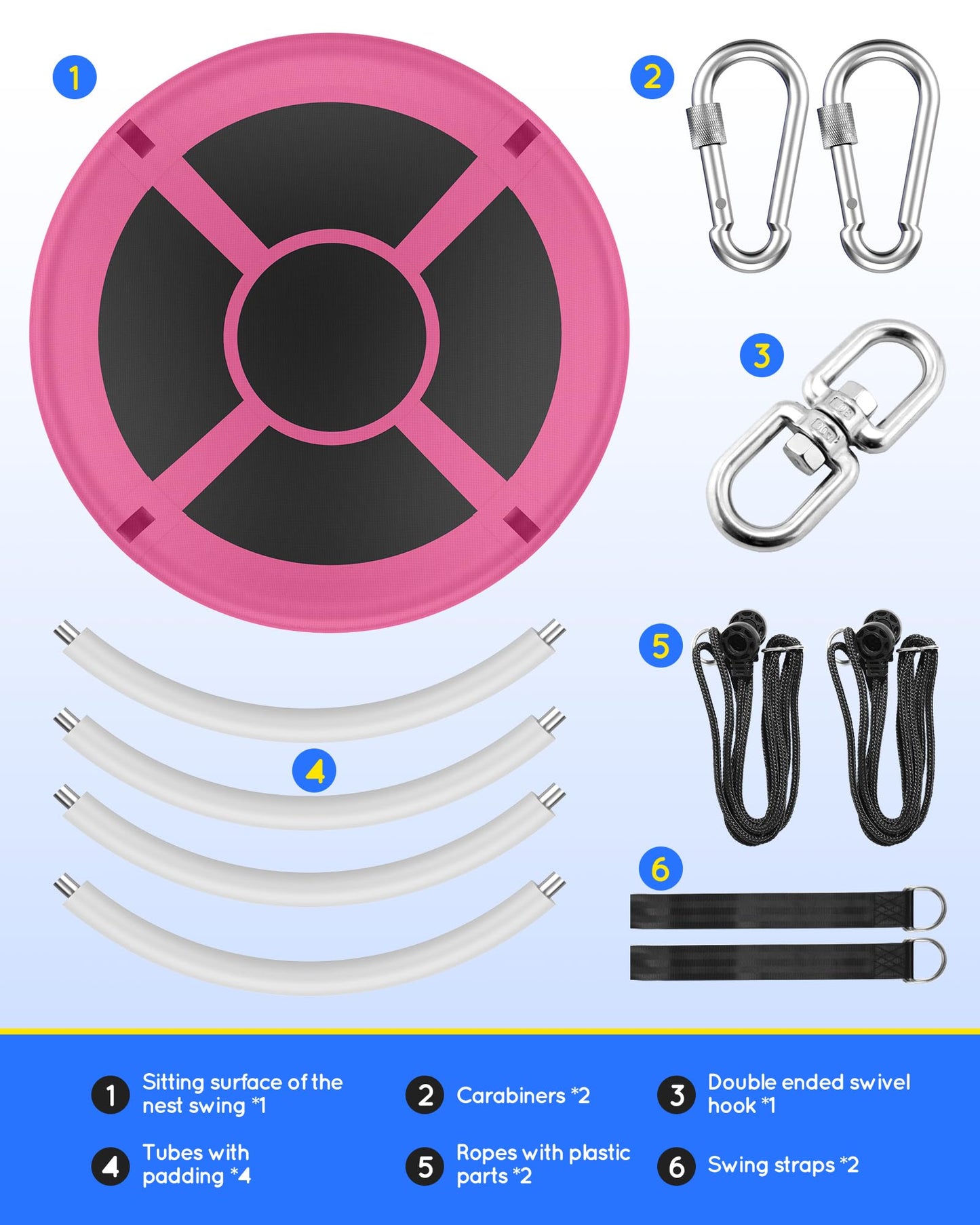 Everyfun 43" Saucer Swing for Kids & Adults – 700lbs Capacity, Pink