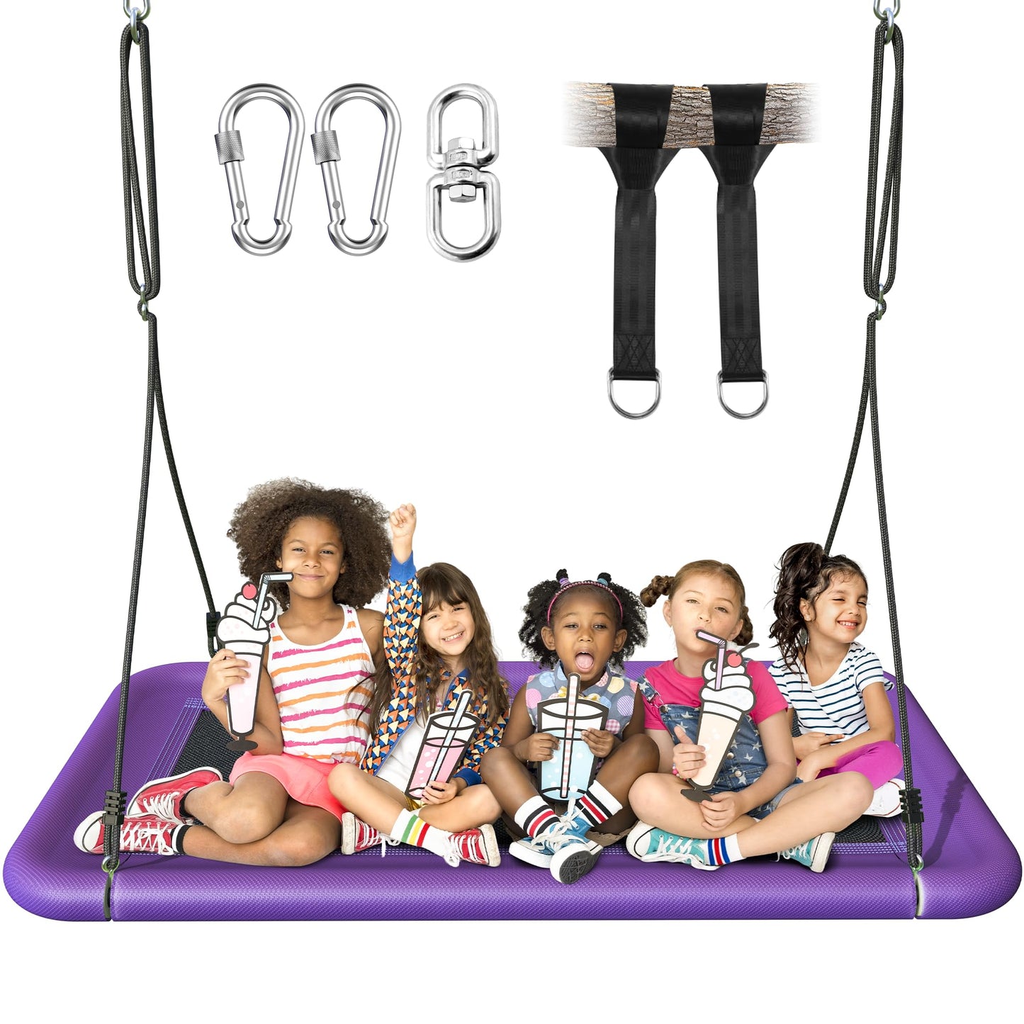 Everyfun Tree Swing 60-Inch Rectangle Platform – Heavy-Duty 700lb Capacity, Purple