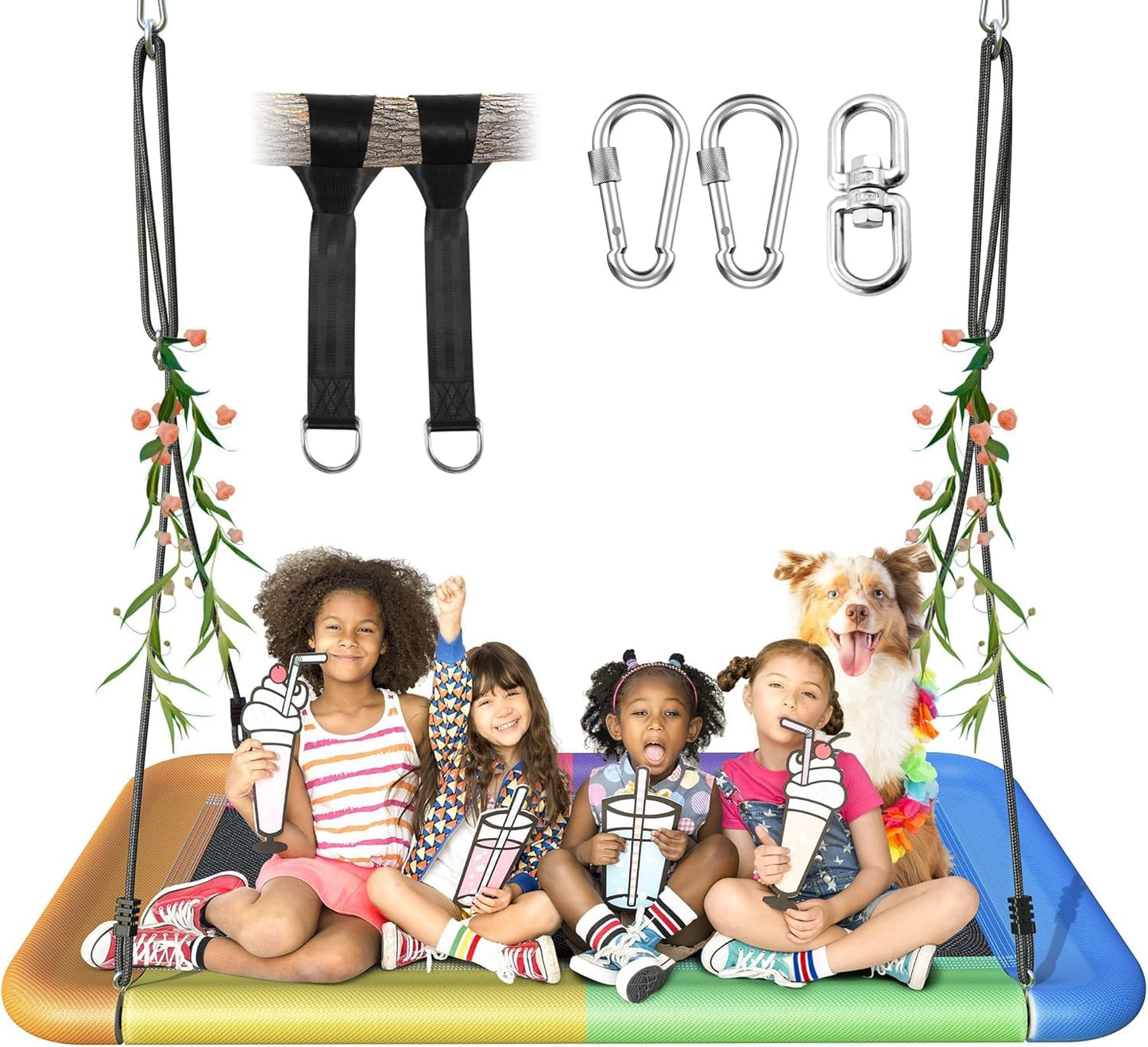 Everyfun Tree Swing for Kids and Adults — 60-Inch Rectangle, Waterproof, Heavy-Duty, 700 lbs, Colorful