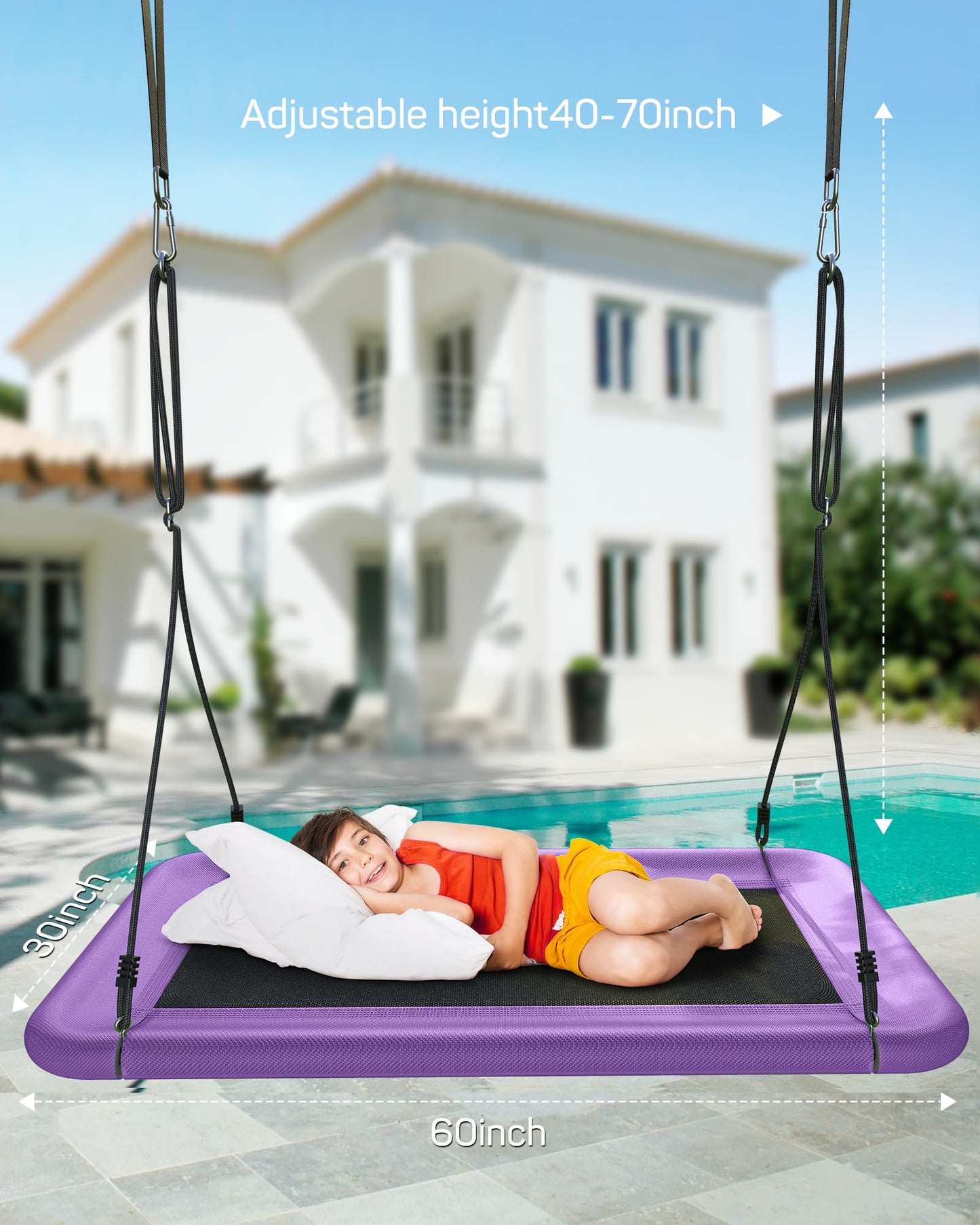 Everyfun Tree Swing 60-Inch Rectangle Platform – Heavy-Duty 700lb Capacity, Purple