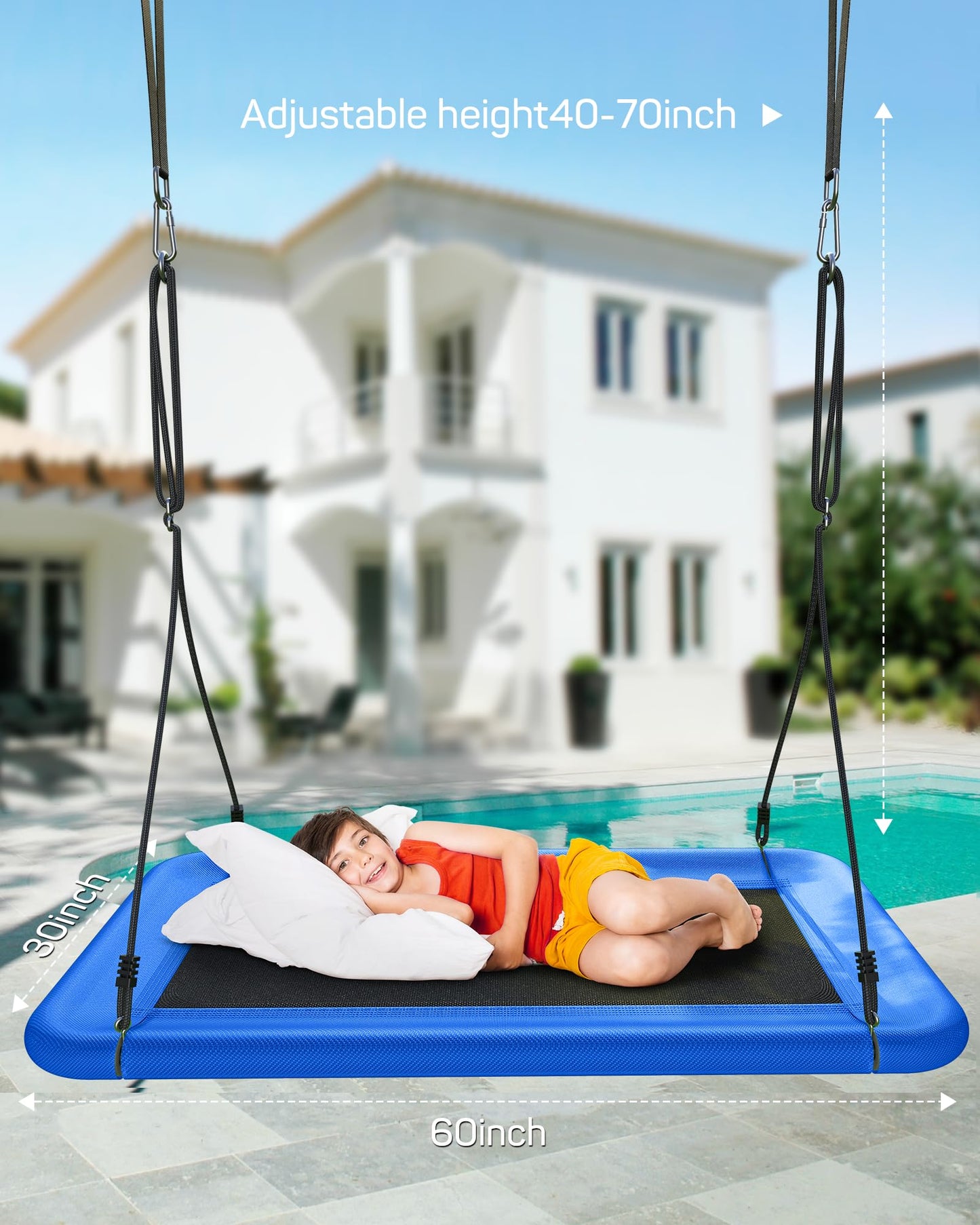 Everyfun Tree Swing for Kids and Adults – 60-inch Rectangle Platform, 700 lb Capacity, Cobalt Blue