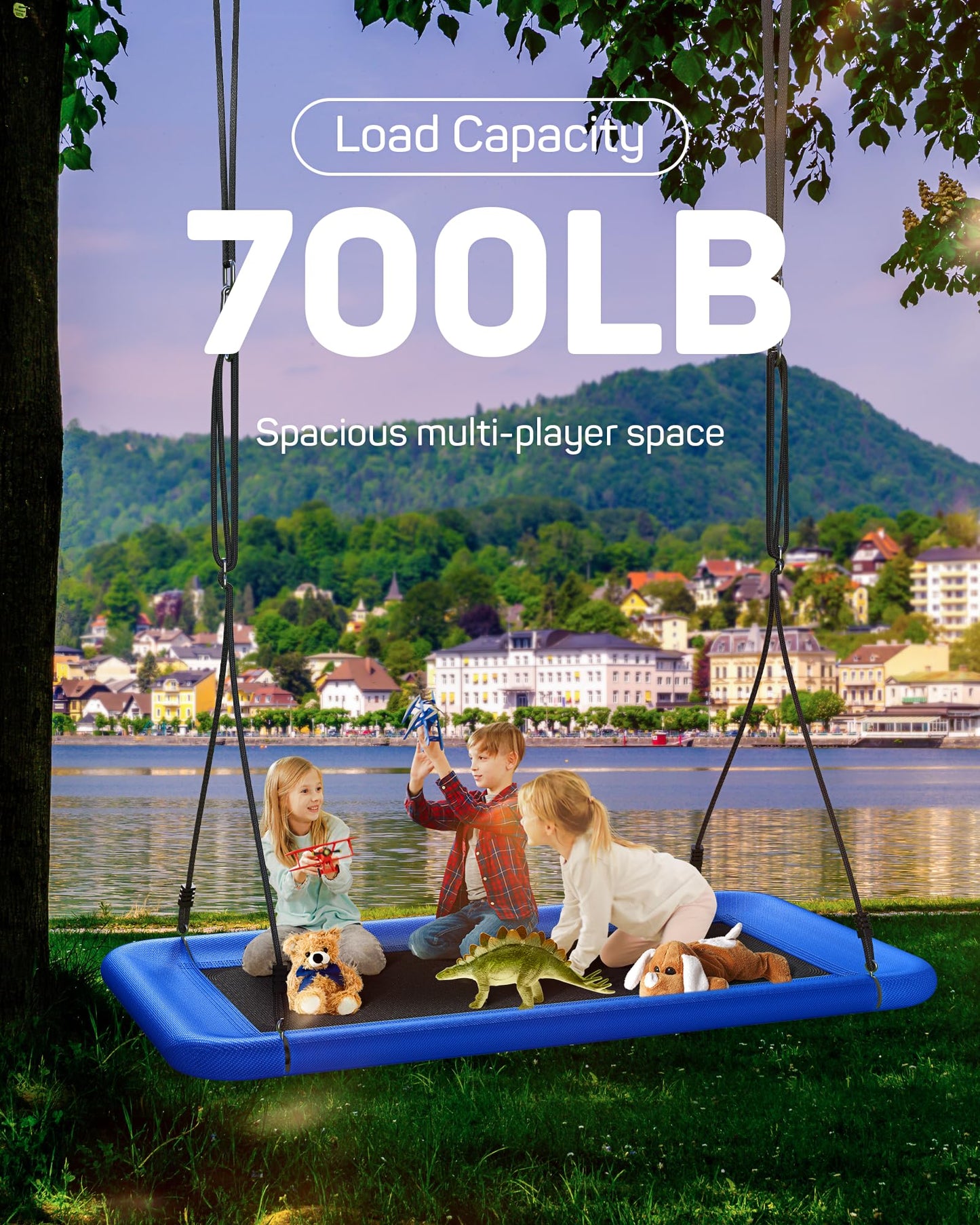 Everyfun Tree Swing for Kids and Adults – 60-inch Rectangle Platform, 700 lb Capacity, Cobalt Blue