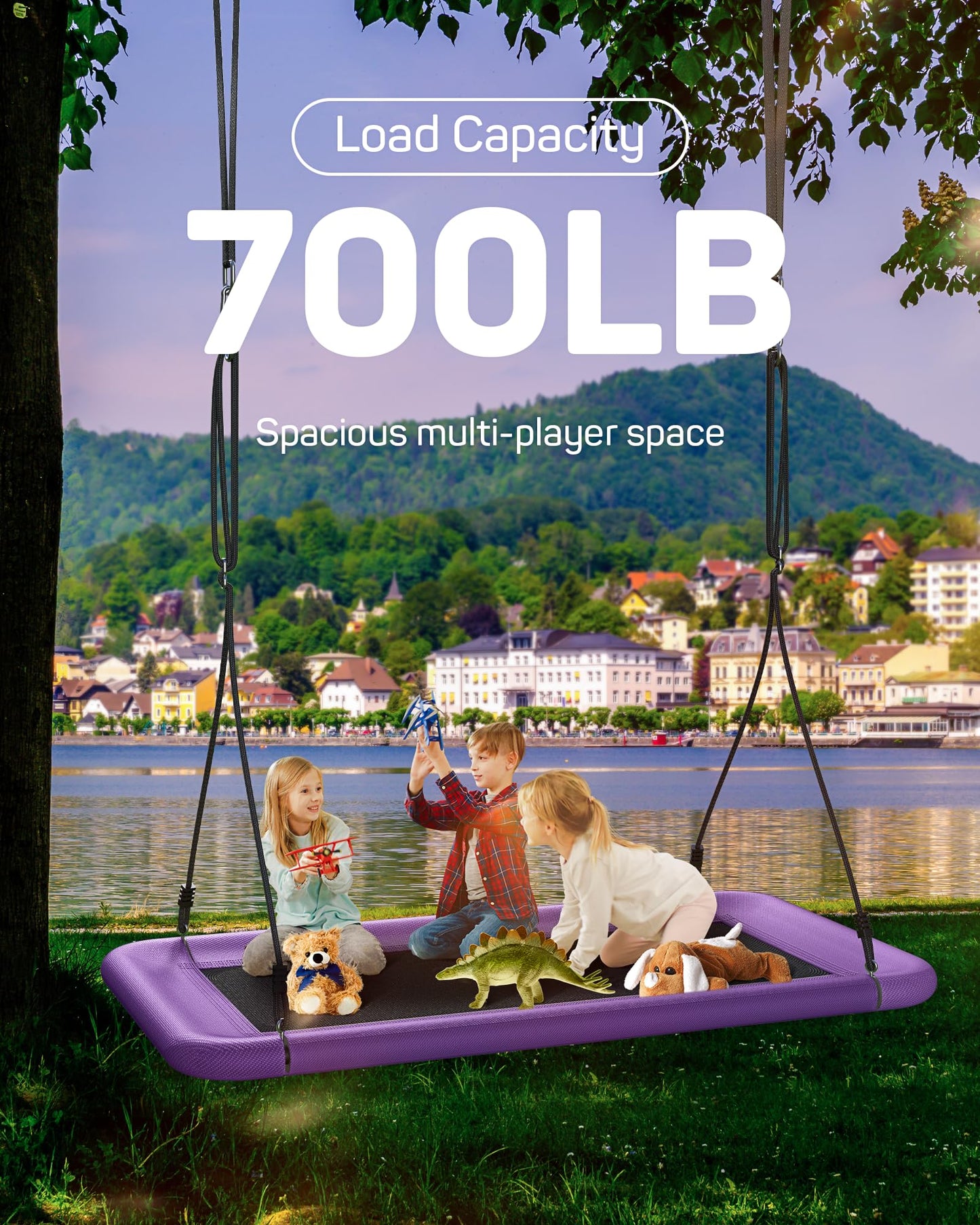 Everyfun Tree Swing 60-Inch Rectangle Platform – Heavy-Duty 700lb Capacity, Purple