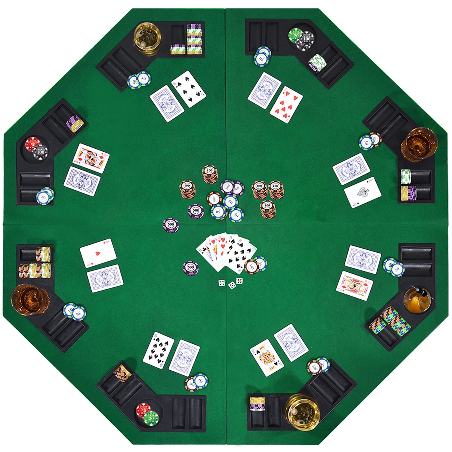 EVIEUN 48-Inch 8-Player Folding Poker Table Top – Portable Casino-Style Layout with Carry Bag