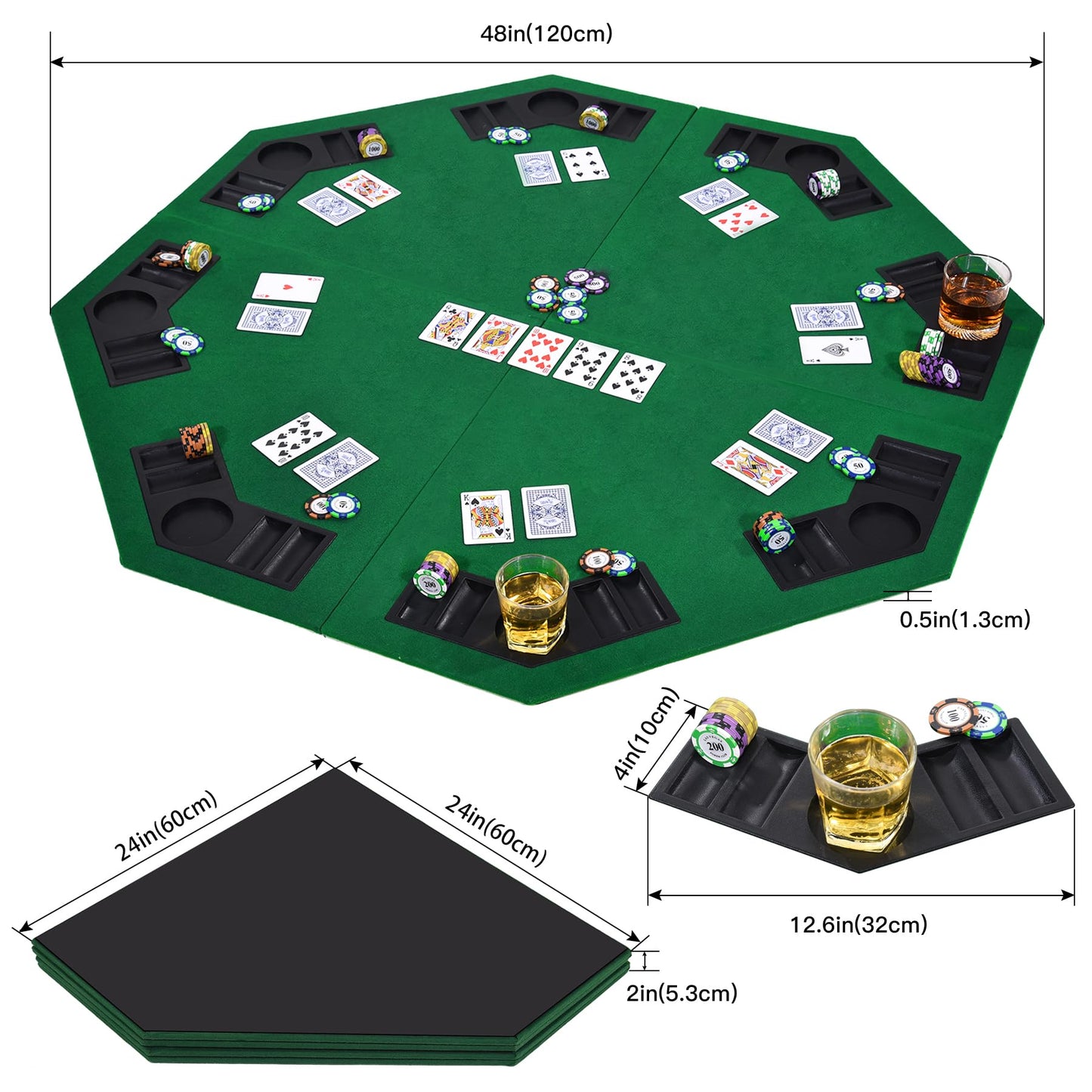 EVIEUN 48-Inch 8-Player Folding Poker Table Top – Portable Casino-Style Layout with Carry Bag