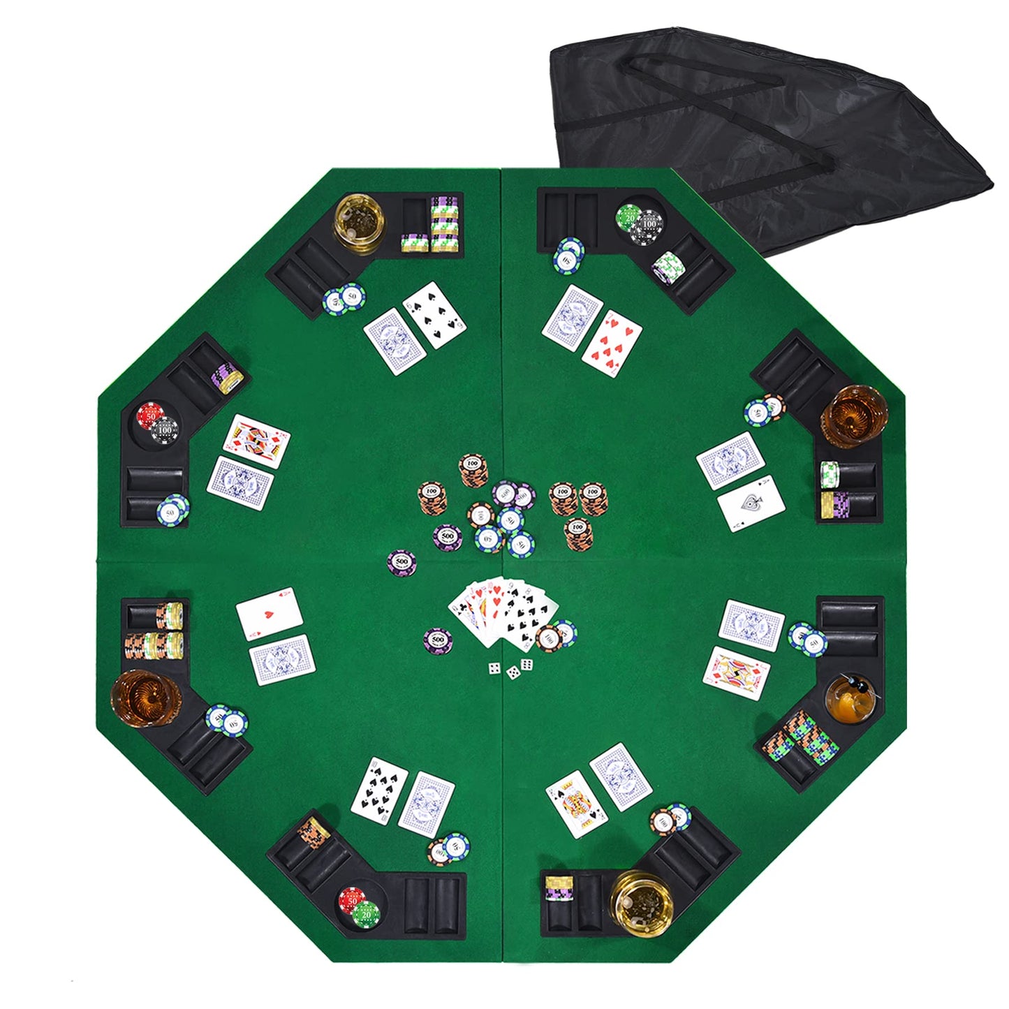 EVIEUN 48-Inch 8-Player Folding Poker Table Top – Portable Casino-Style Layout with Carry Bag
