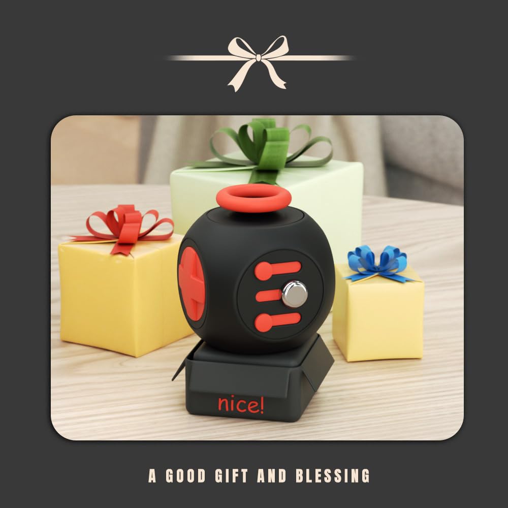 Evnojy Fidget Blocks – Infinite Cube for Adults | Stress Relief & Focus Toy (Black Red)