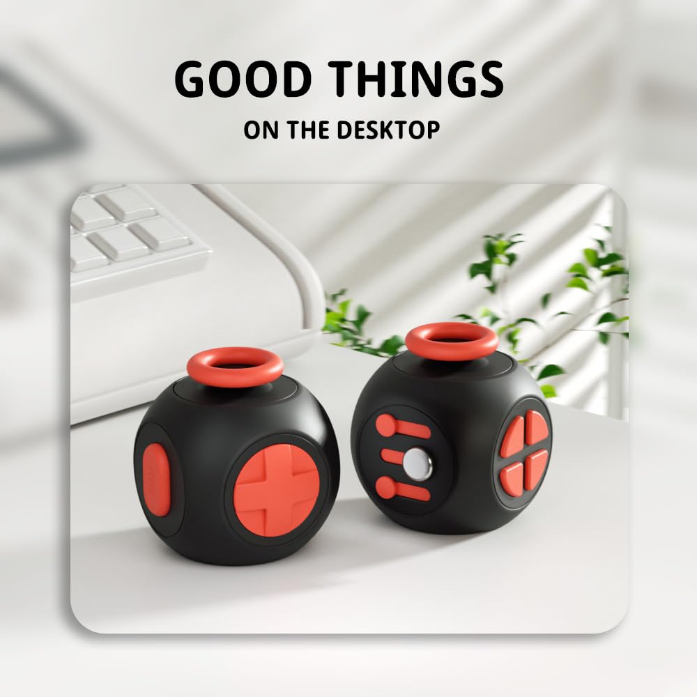 Evnojy Fidget Blocks – Infinite Cube for Adults | Stress Relief & Focus Toy (Black Red)