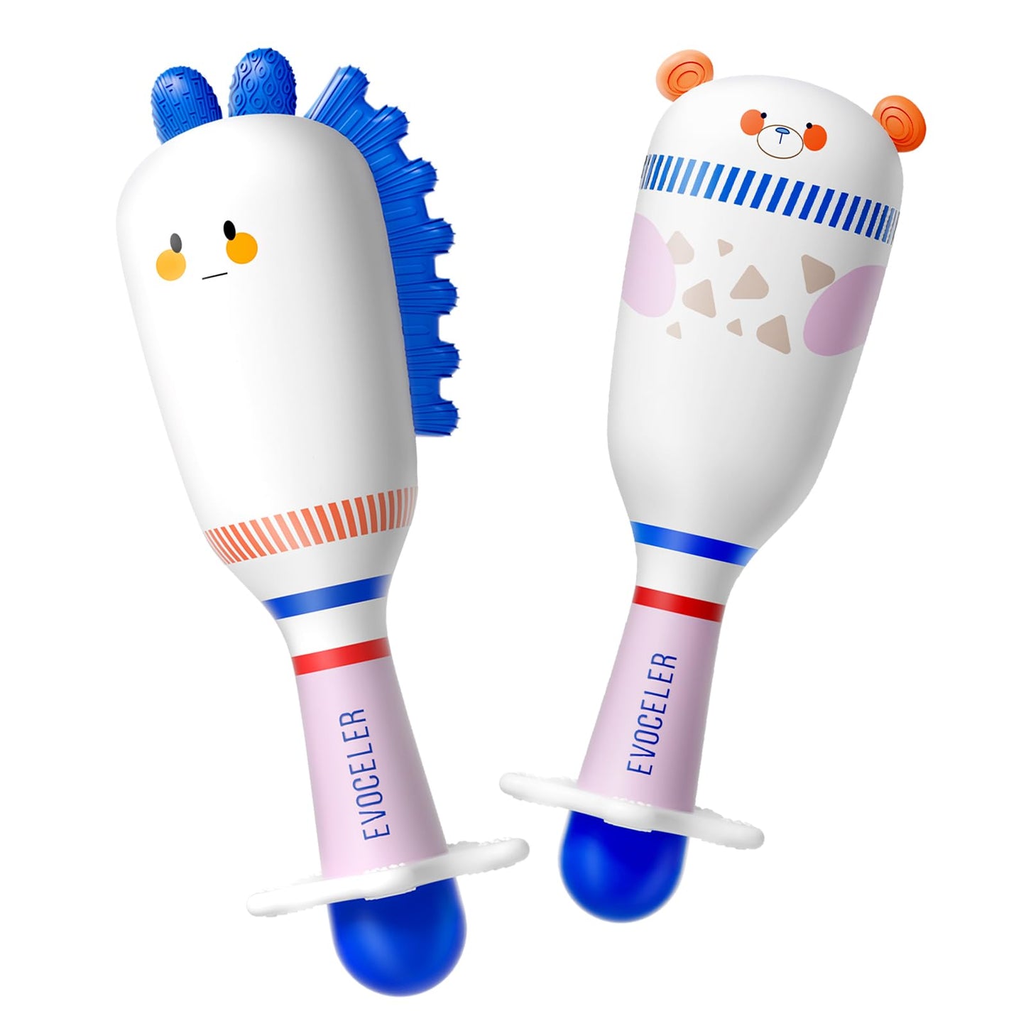Evoceler 2-Pack Bear Rattles & Teether – Soft Silicone Baby Toys