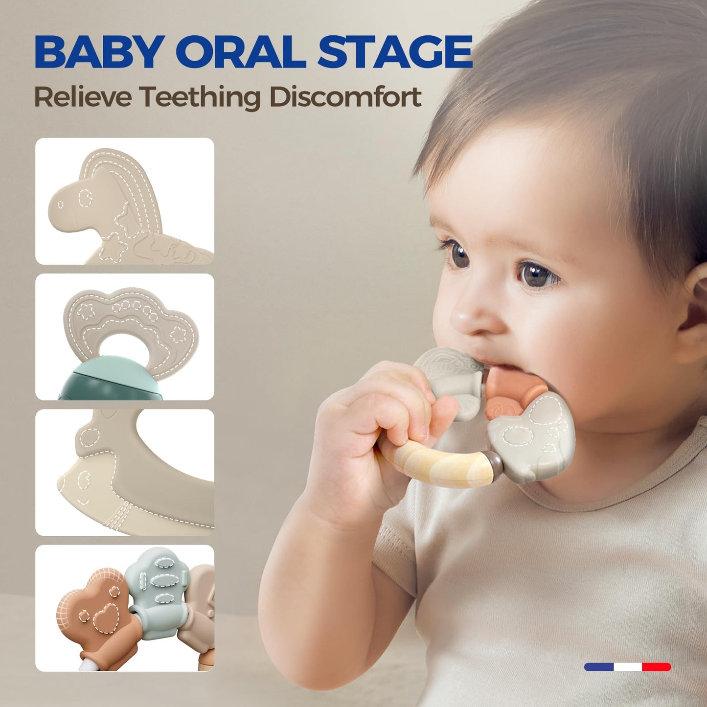 Evoceler Softness Staged Baby Teethers & Rattles — 3-Stage Silicone Teethers for 0-18+ Months, BPA Free (10-Piece Set)