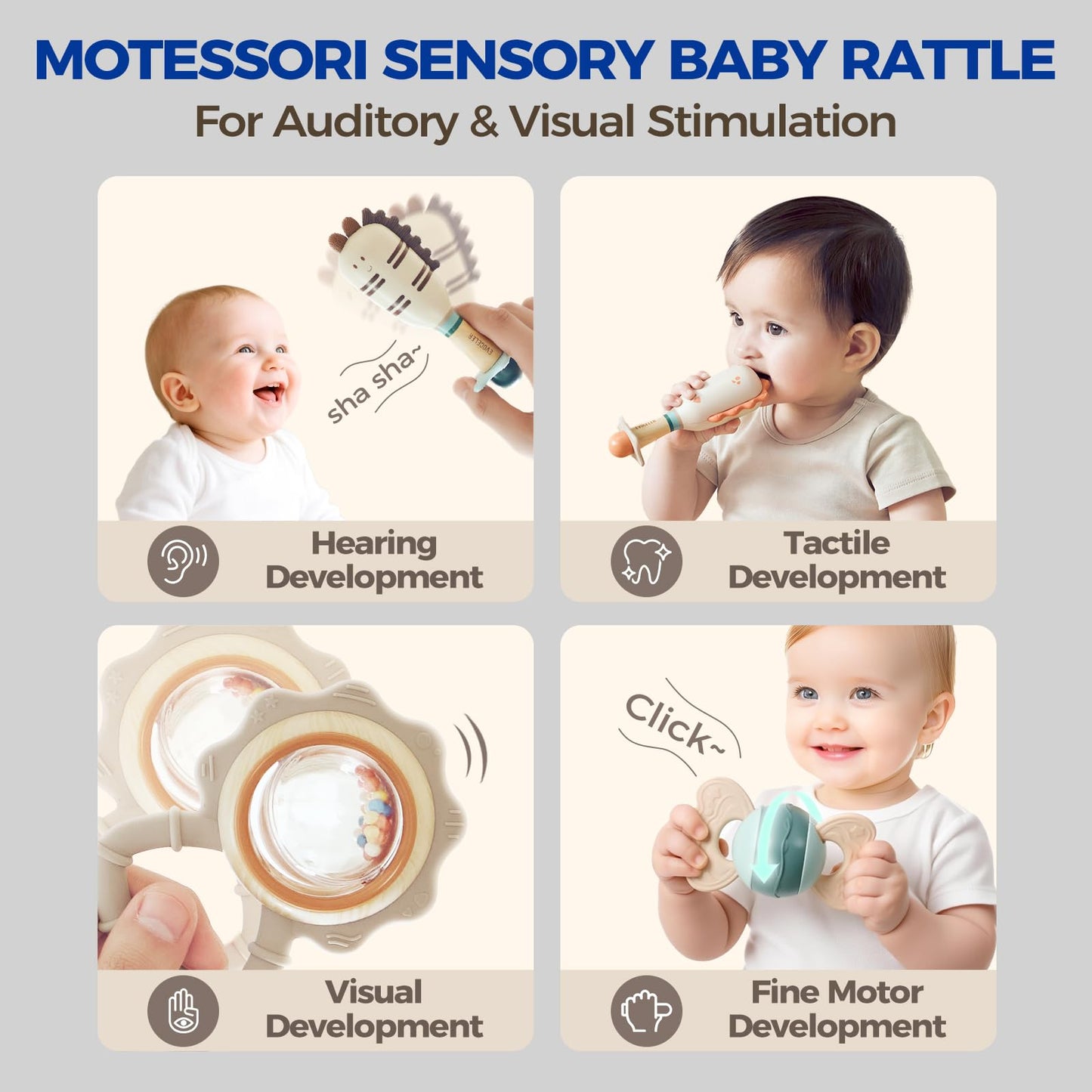 Evoceler Softness Staged Baby Teethers & Rattles — 3-Stage Silicone Teethers for 0-18+ Months, BPA Free (10-Piece Set)