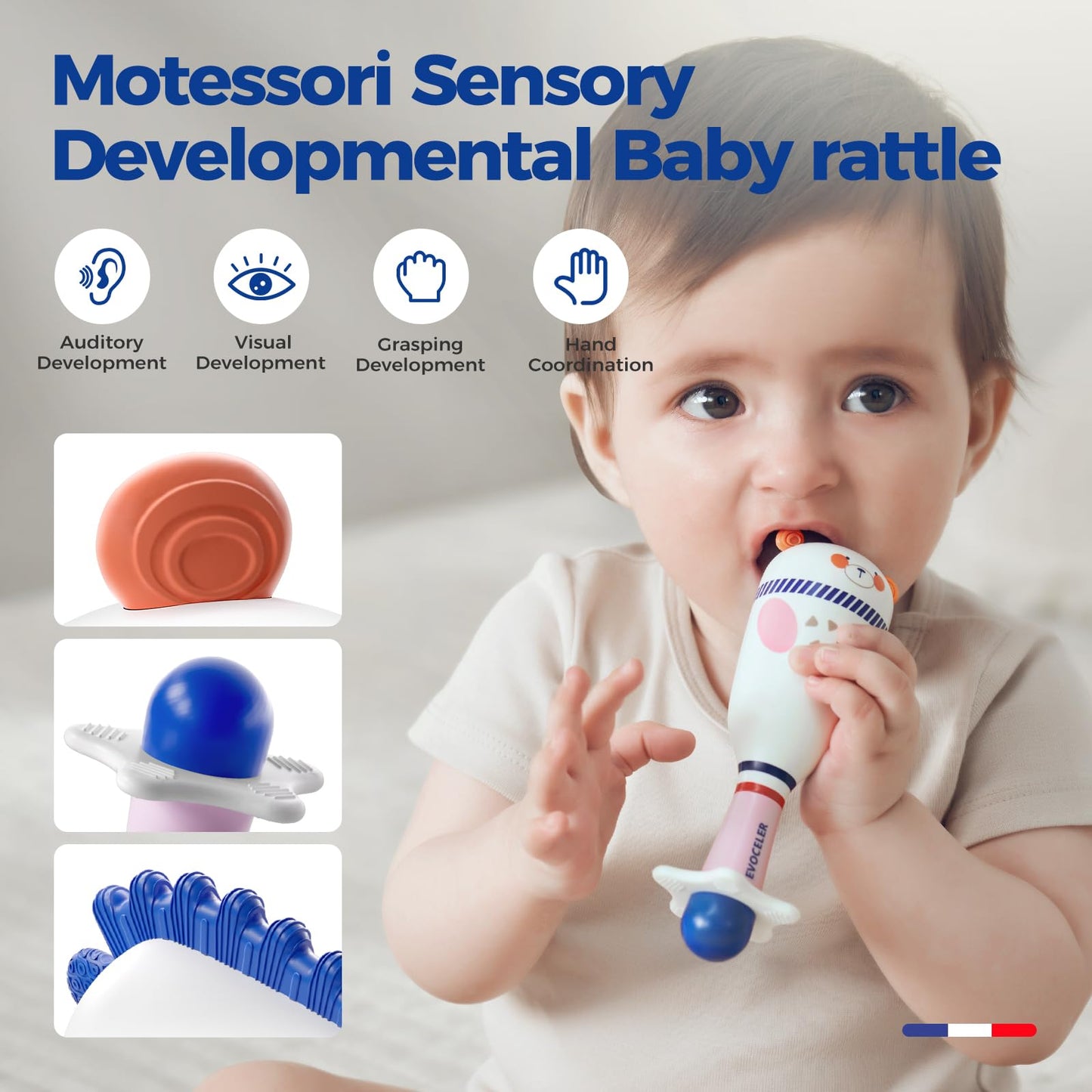 Evoceler 2-Pack Bear Rattles & Teether – Soft Silicone Baby Toys