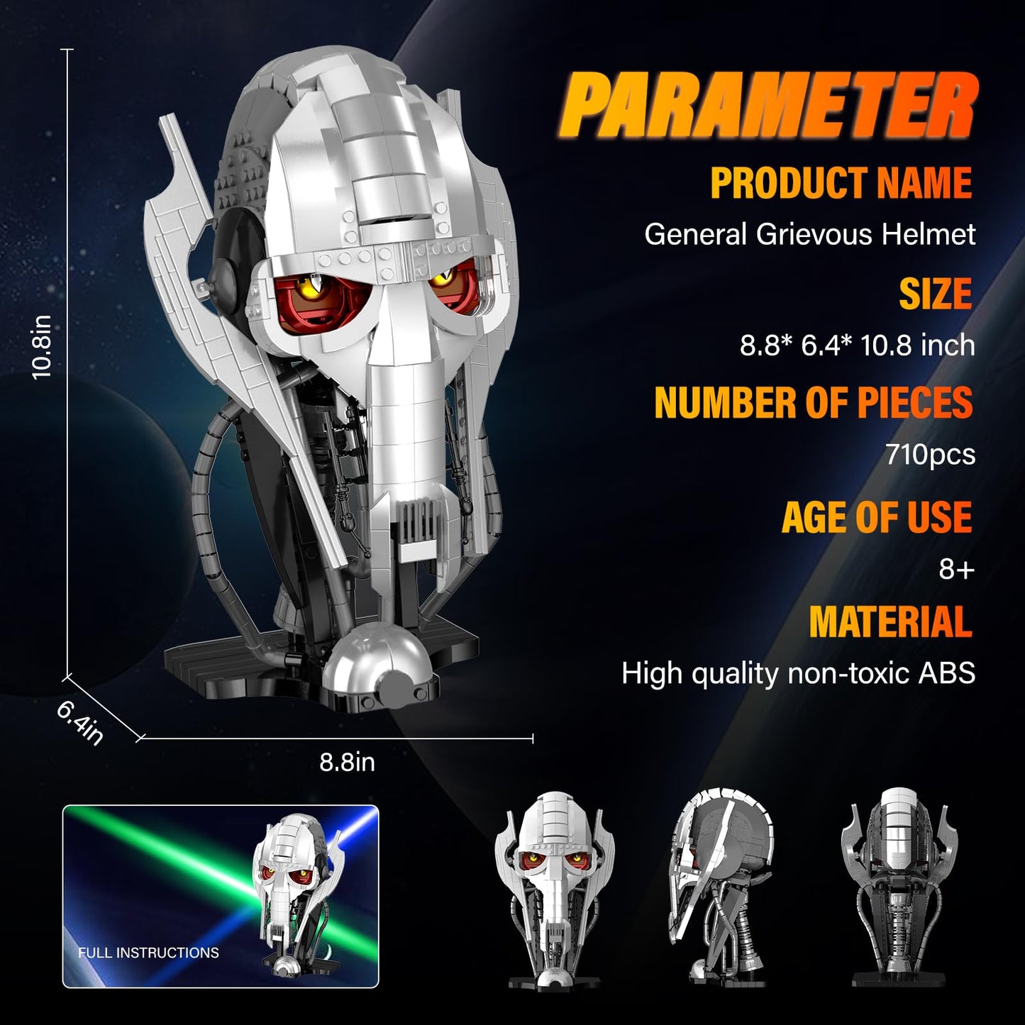 EvoFTIOR General Grievous Helmet — LEGO-Compatible 710-Piece Display Model for Adults and Collectors
