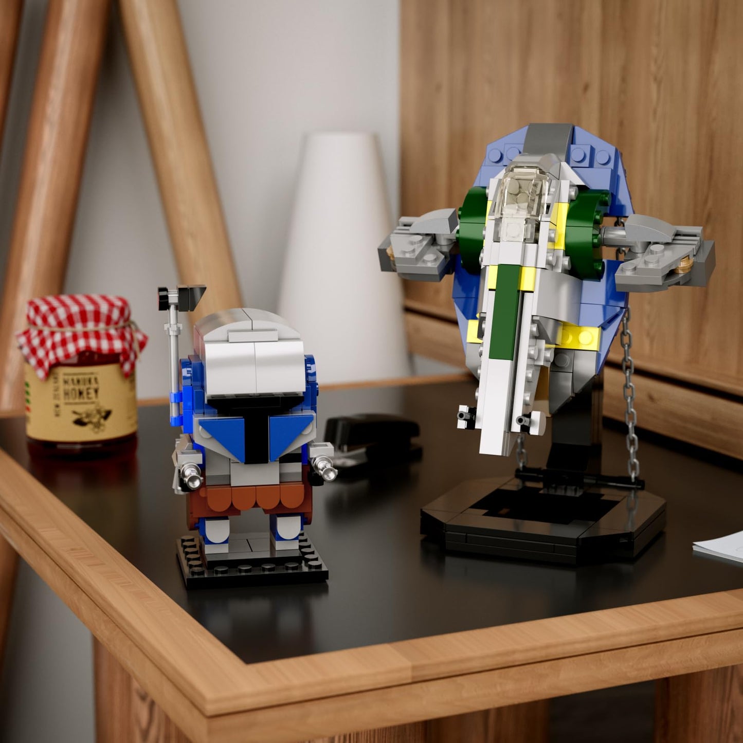 EvoFTIOR Jango Fett Headz Brick Figure & Slave 1 Tensegrity Model