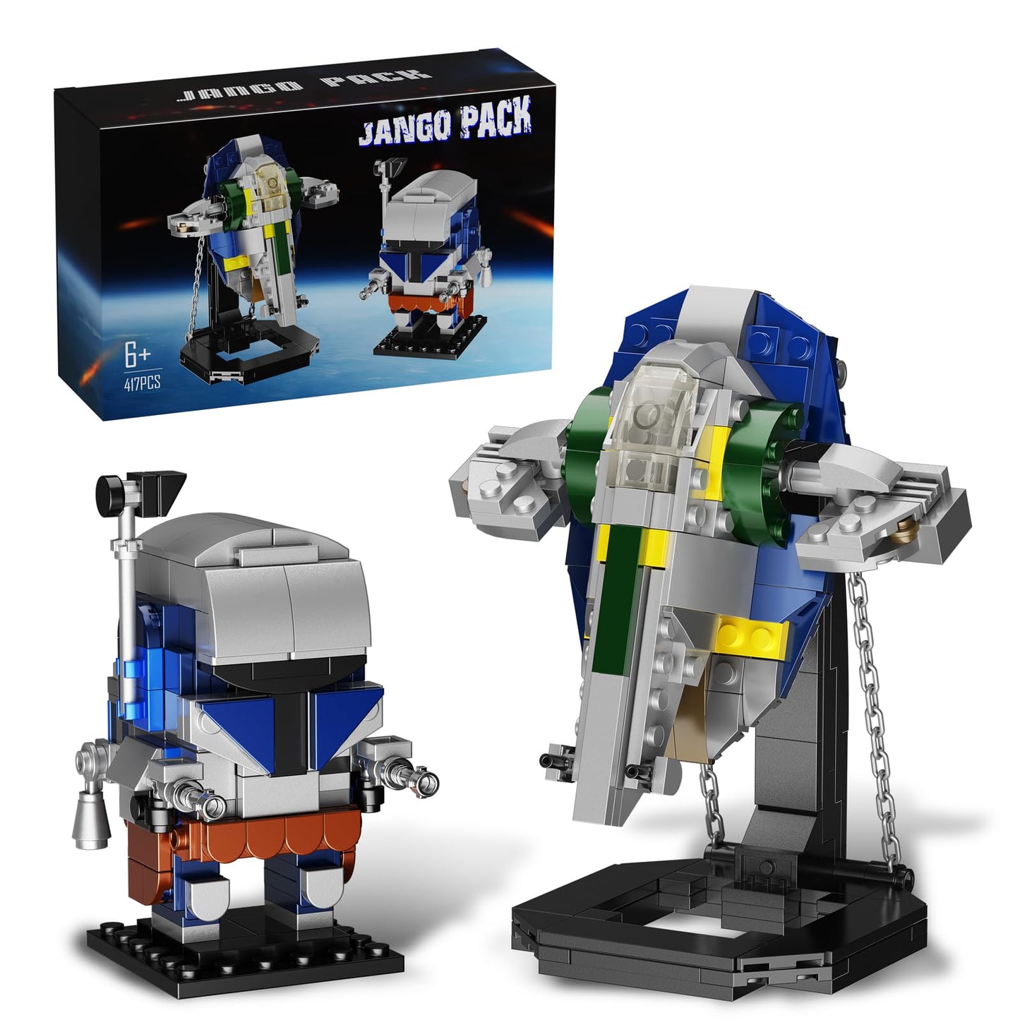 EvoFTIOR Jango Fett Headz Brick Figure & Slave 1 Tensegrity Model