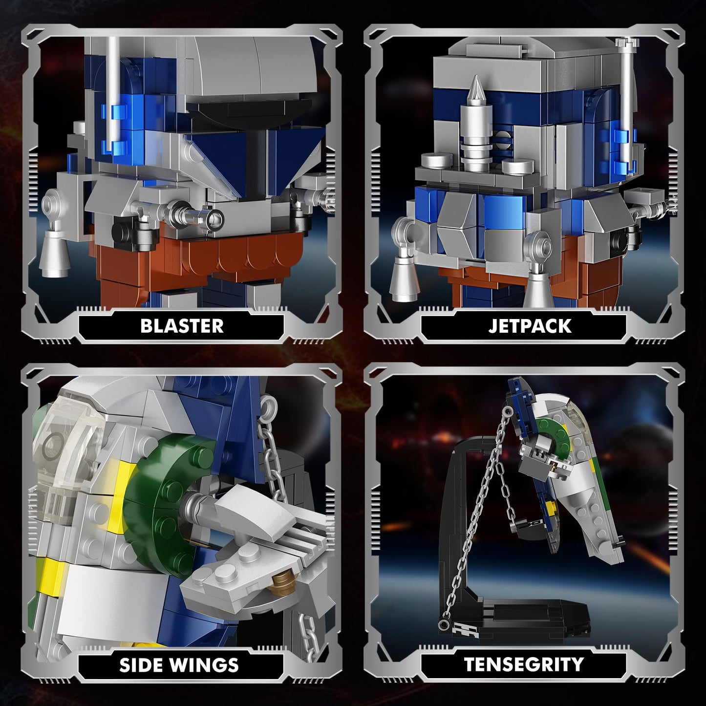 EvoFTIOR Jango Fett Headz Brick Figure & Slave 1 Tensegrity Model