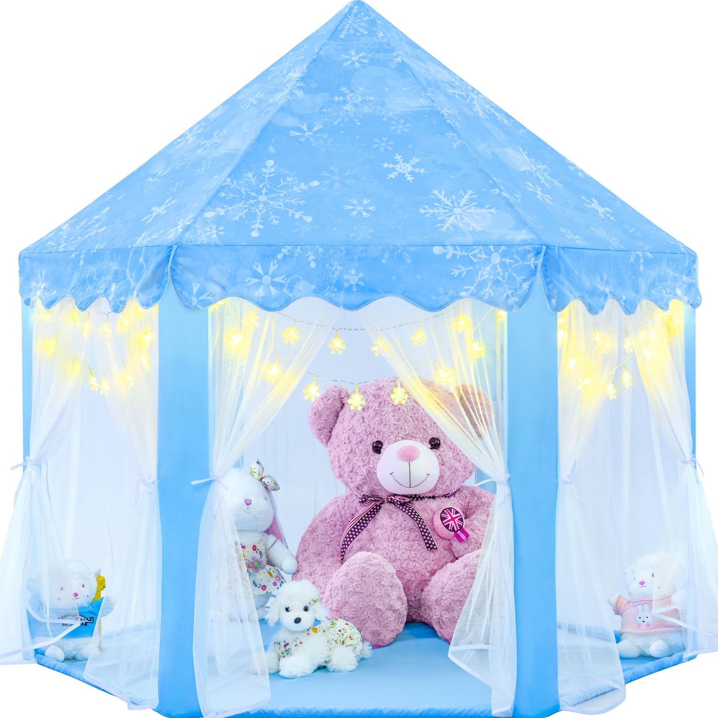 EVOIONOS Frozen Princess Tent for Girls – 55 x 53 in Castle Playhouse with Snowflake Lights