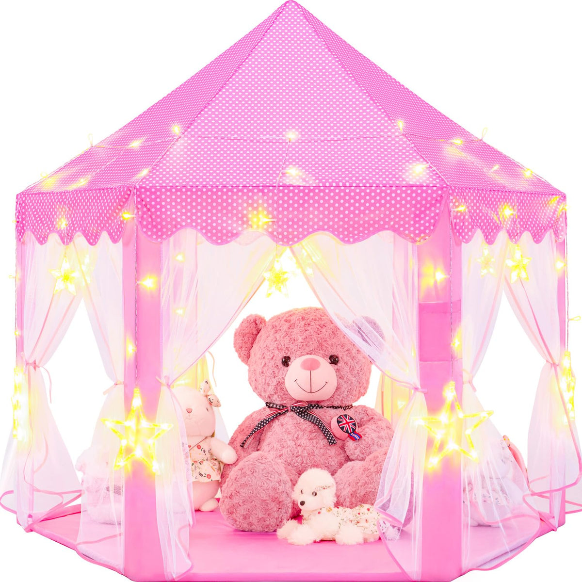 EVOIONOS Princess Tent for Girls — Castle Play Tent with Star Lights, 55 x 53 in | Indoor Kids Playhouse