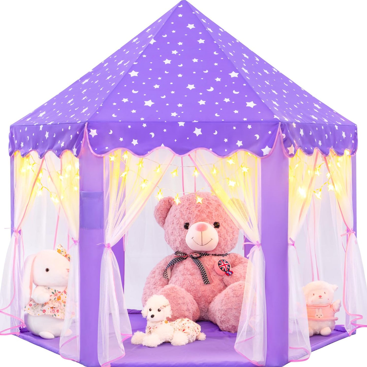 EVOIONOS Purple Princess Tent for Girls | Indoor Castle Play Tent with Star Lights