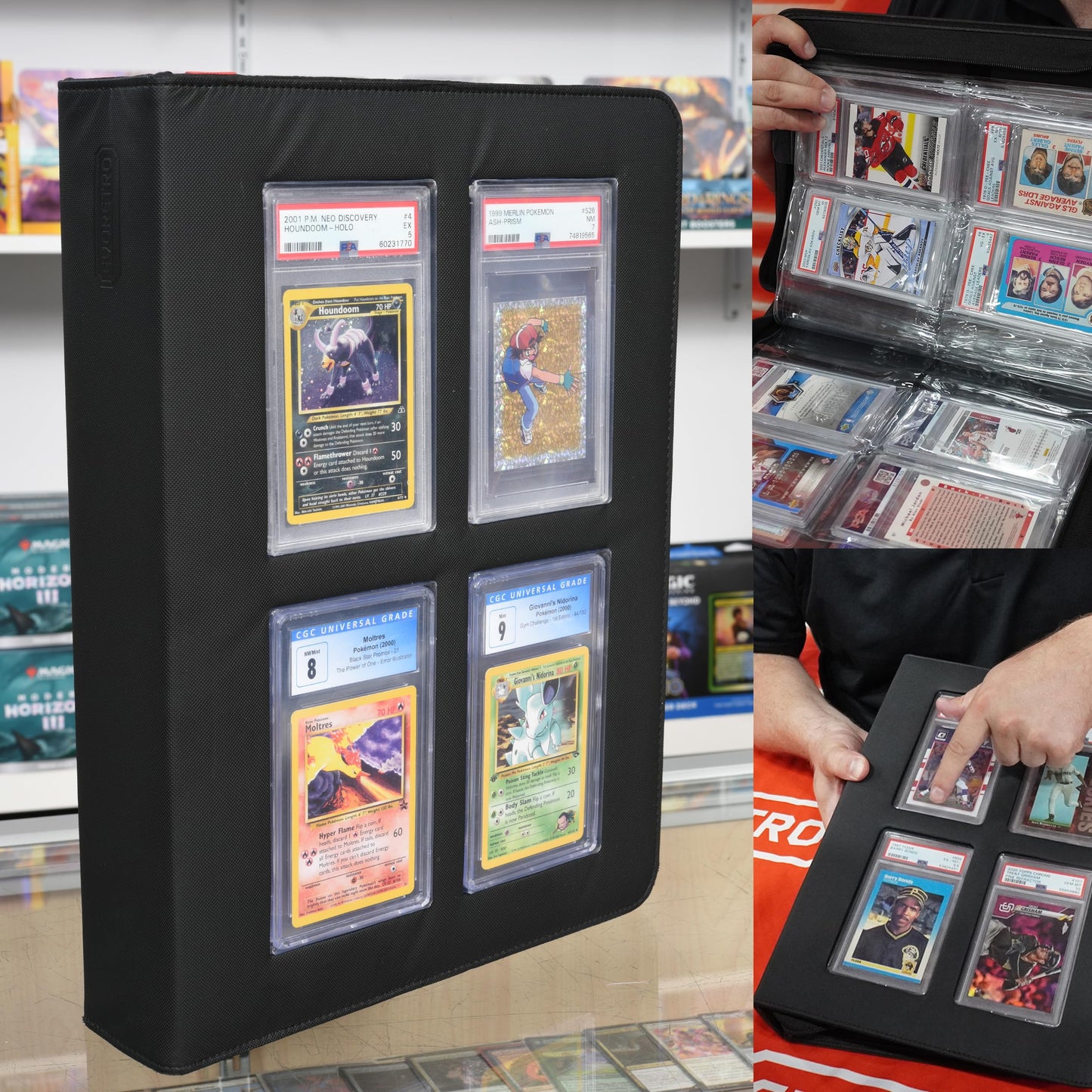 EVORETRO Premium Card Slab Binder – 360° Protection, Display Window, 96-Card Capacity