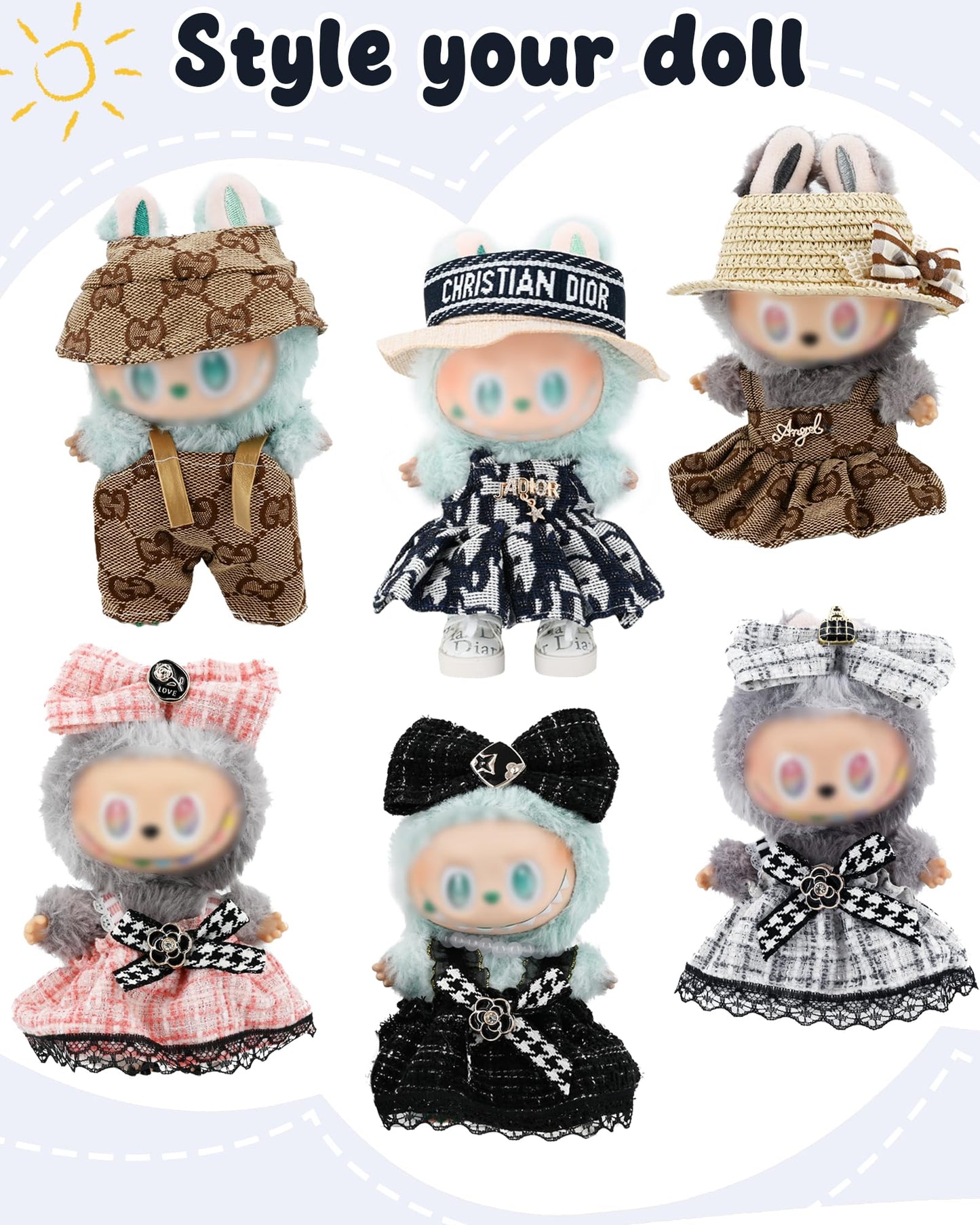 Evowatt 2-Piece Labubu Doll Outfit Set — Hair Clip & Dress for 17cm Dolls