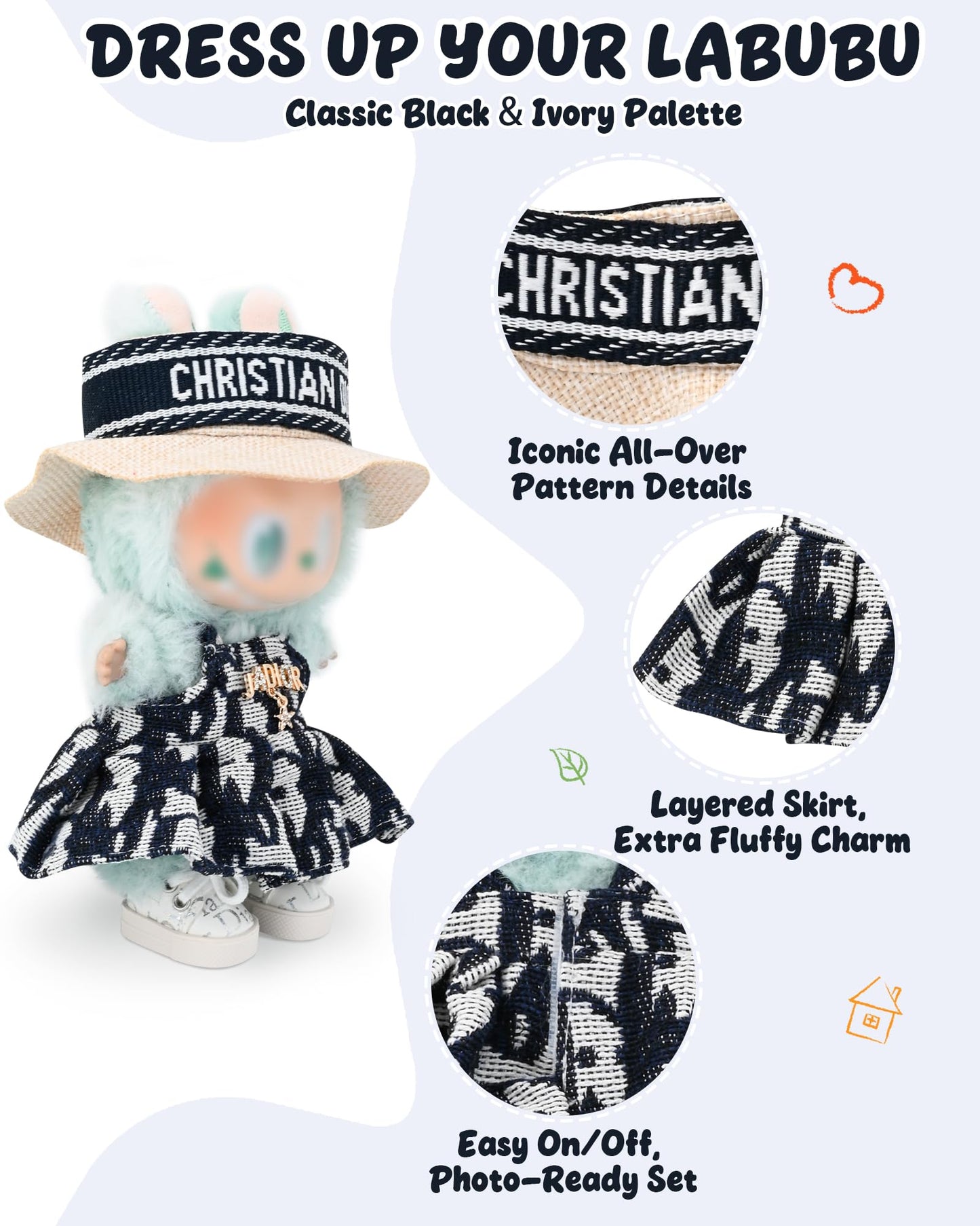 Evowatt 2-Piece Labubu Doll Outfit Set — Hair Clip & Dress for 17cm Dolls