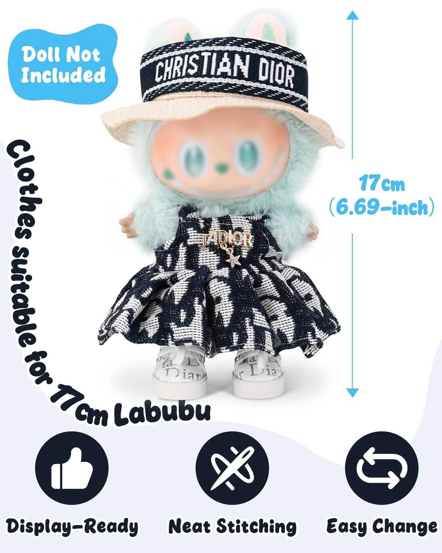 Evowatt 2-Piece Labubu Doll Outfit Set — Hair Clip & Dress for 17cm Dolls