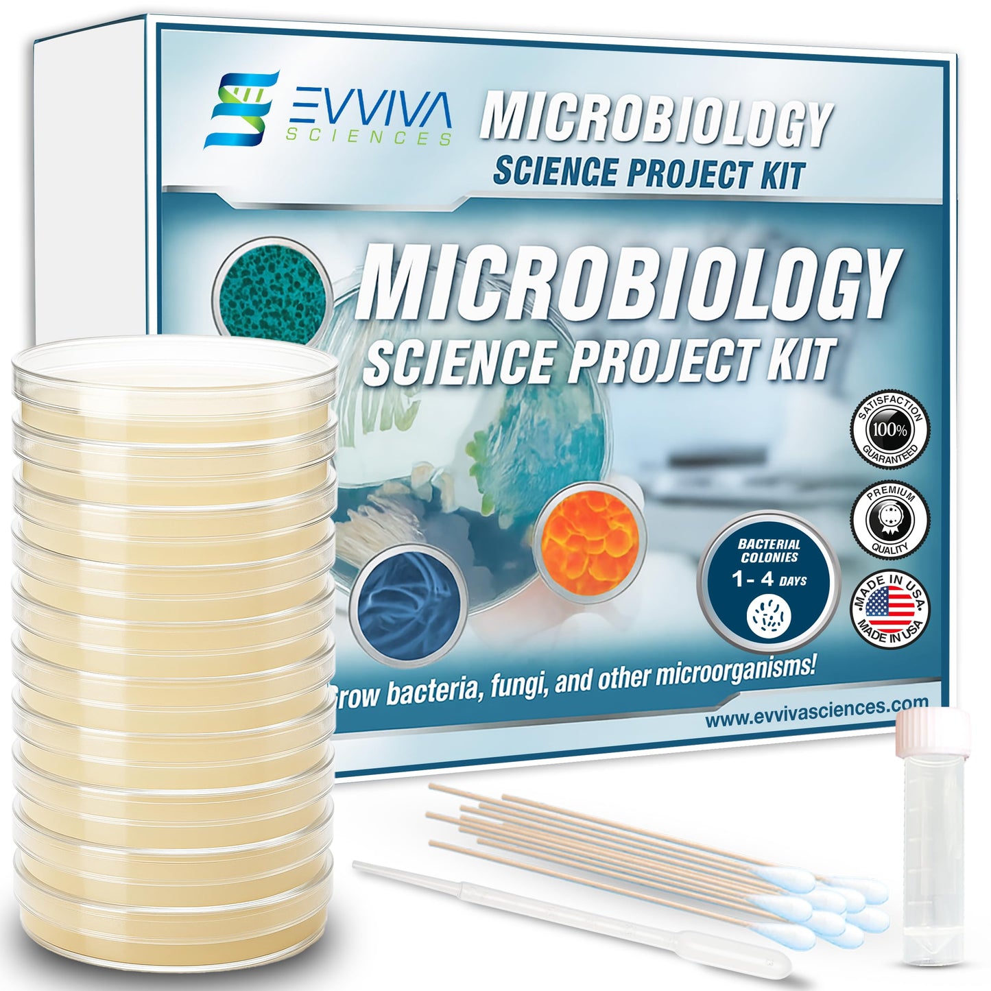 Evviva Sciences Microbiology Kit – Pre-Poured Agar Plates & Educational eBook