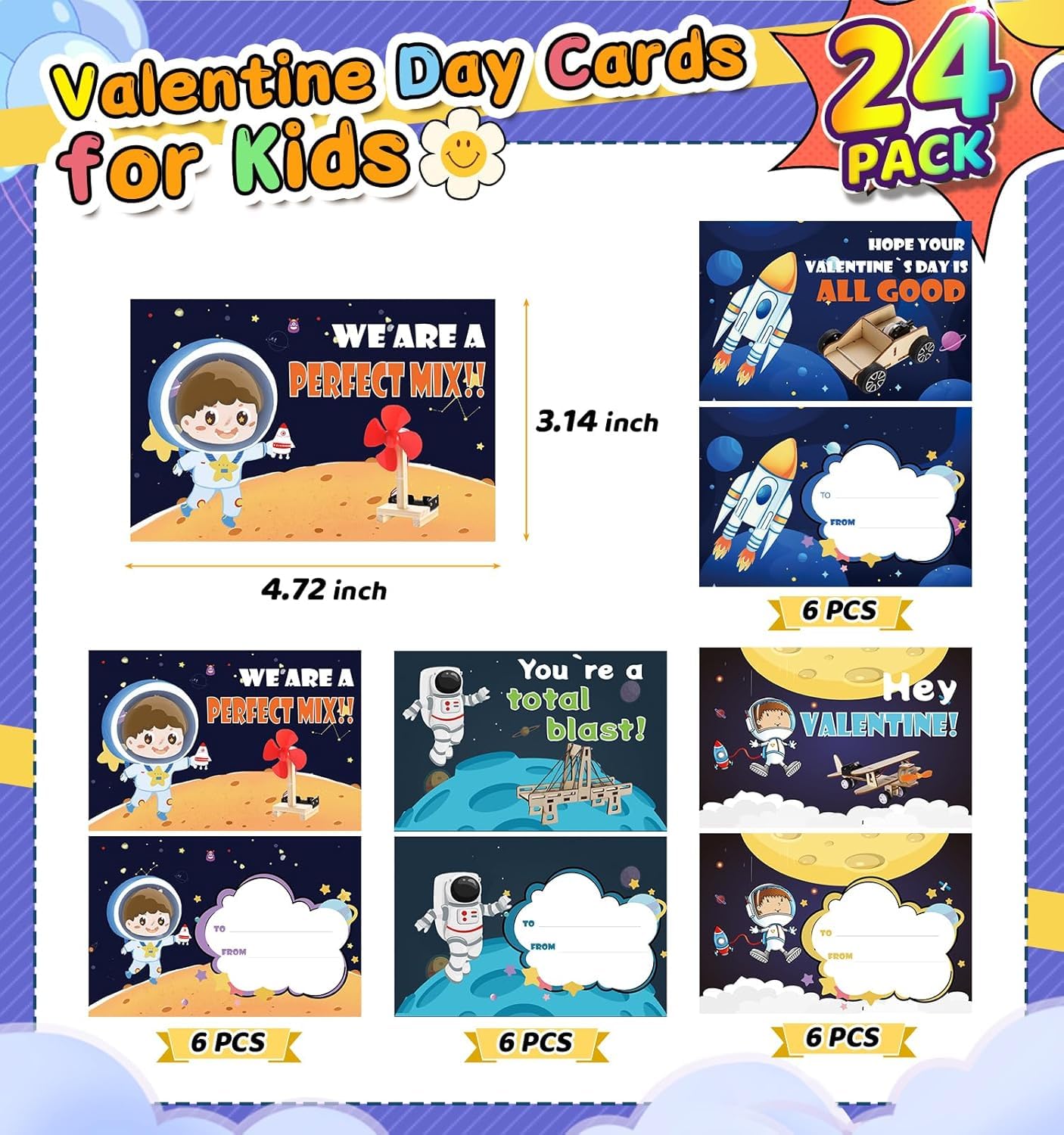 EVXVE Valentines Day STEM Cards for Kids – 24 Pack Classroom Gifts & Party Favors