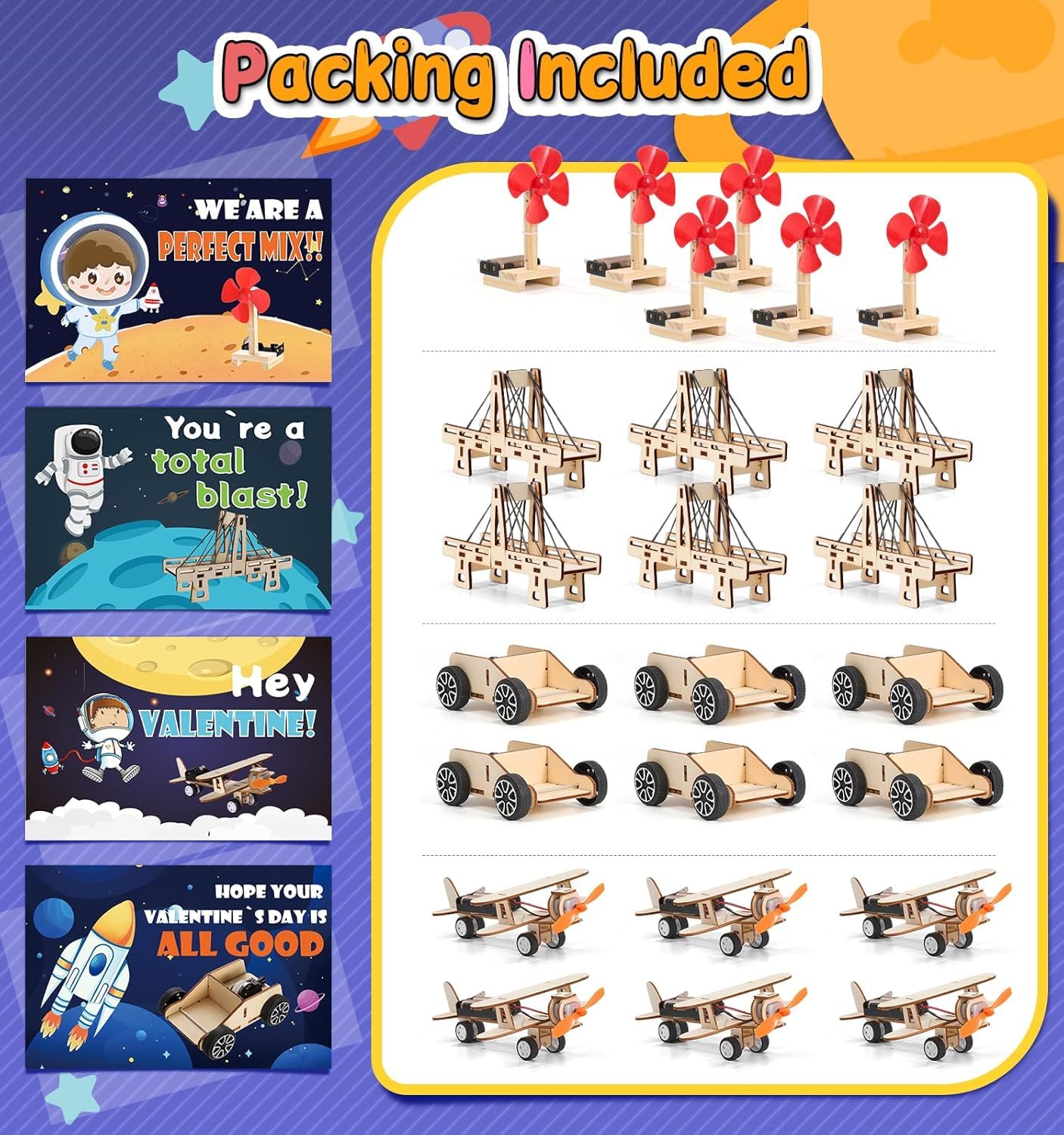 EVXVE Valentines Day STEM Cards for Kids – 24 Pack Classroom Gifts & Party Favors