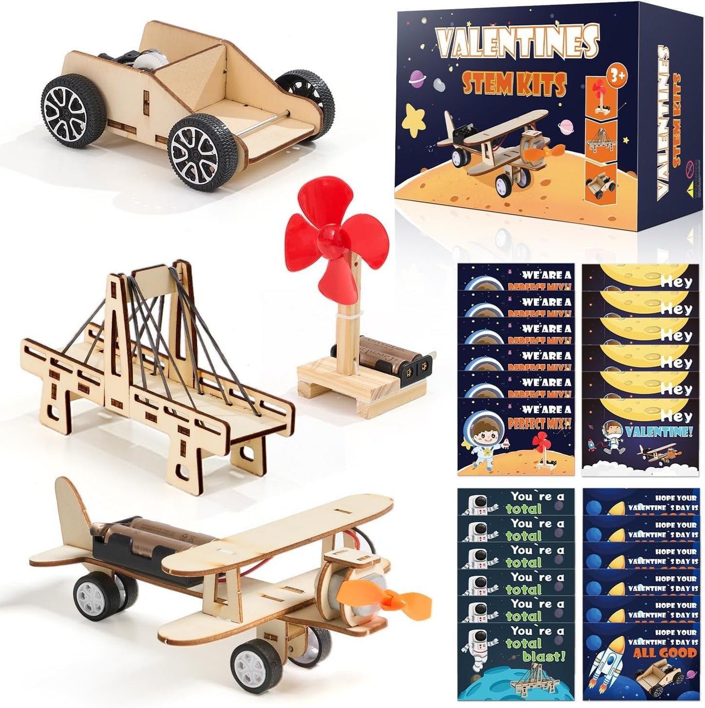 EVXVE Valentines Day STEM Cards for Kids – 24 Pack Classroom Gifts & Party Favors