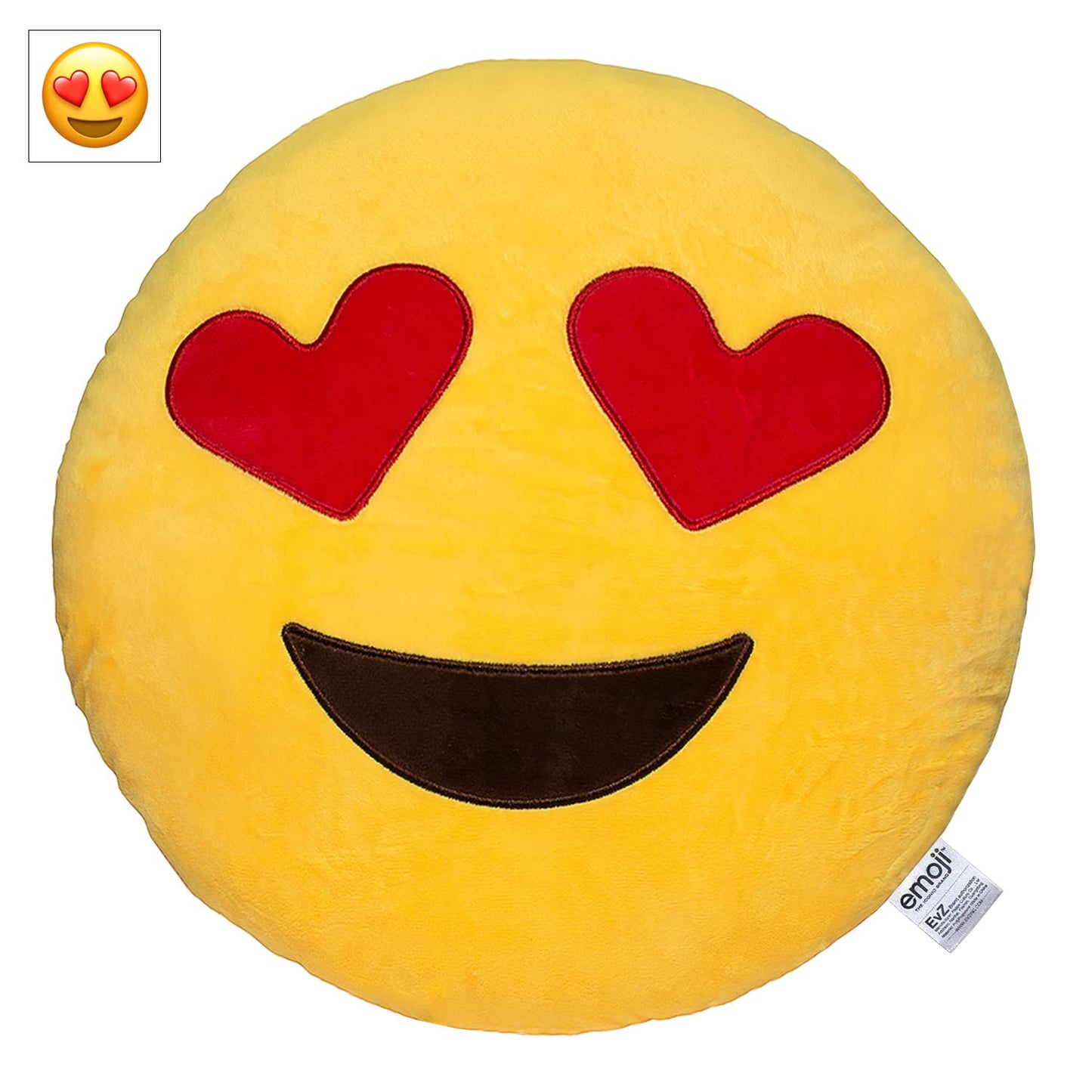 EvZ Emoji Heart Eyes Face Plush Cushion 32cm – Officially Licensed Yellow