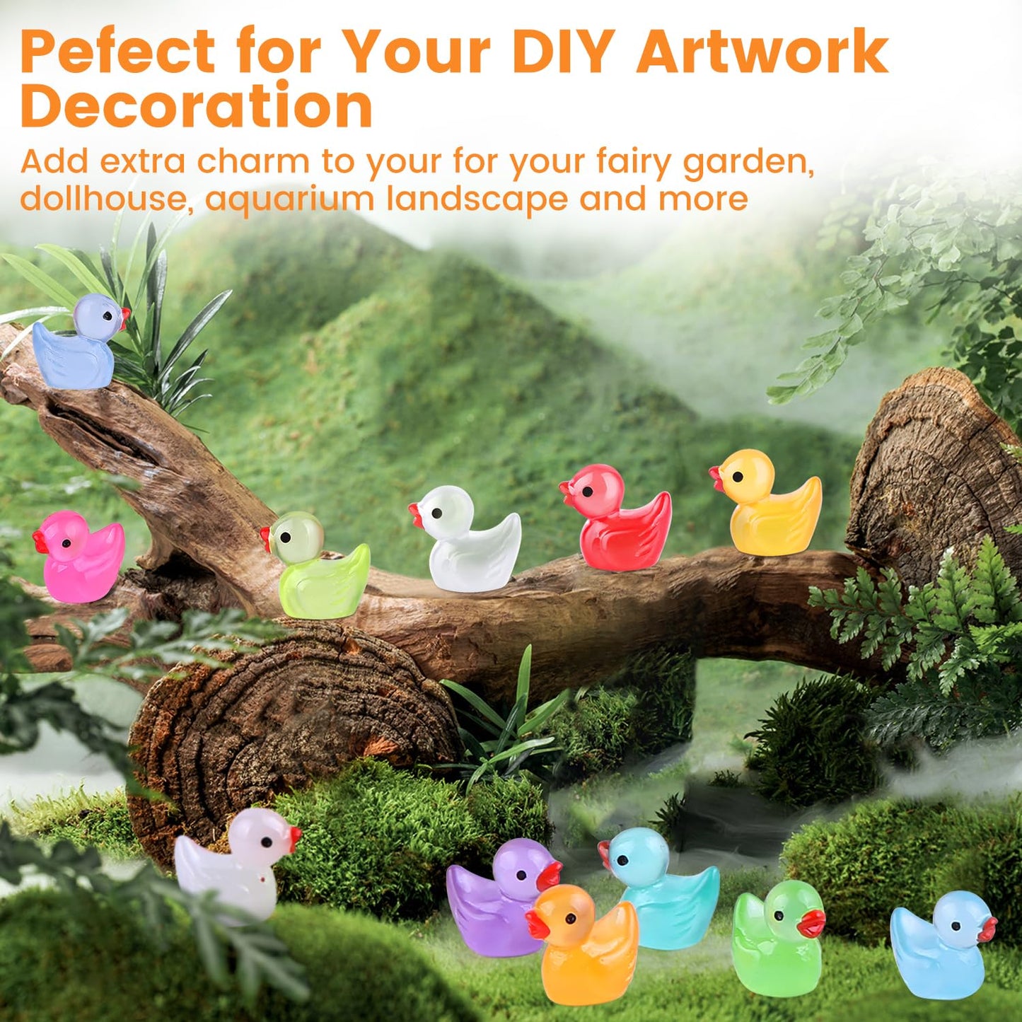 Ewadoo 60 Pack Luminous Mini Resin Ducks – Glow-in-the-Dark Tiny Ducks with Container
