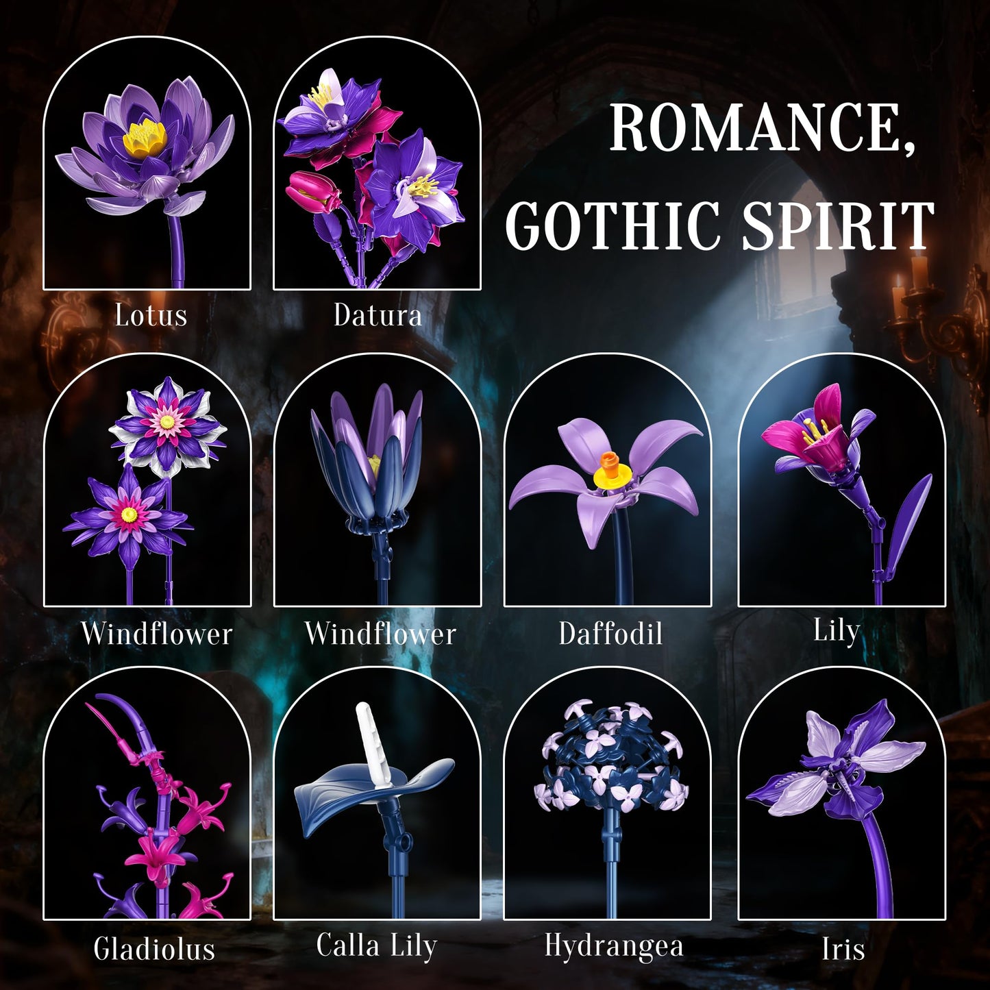 EWED Gothic Flowers Bouquet Building Set for Adults — Lego Botanical Collection Compatible