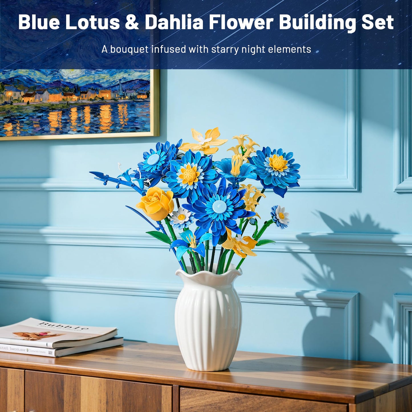 EWED Starry Blooms Bouquet Building Set – Artificial Flower Kit Compatible with Lego Botanical Collection, Home Decor & Gift