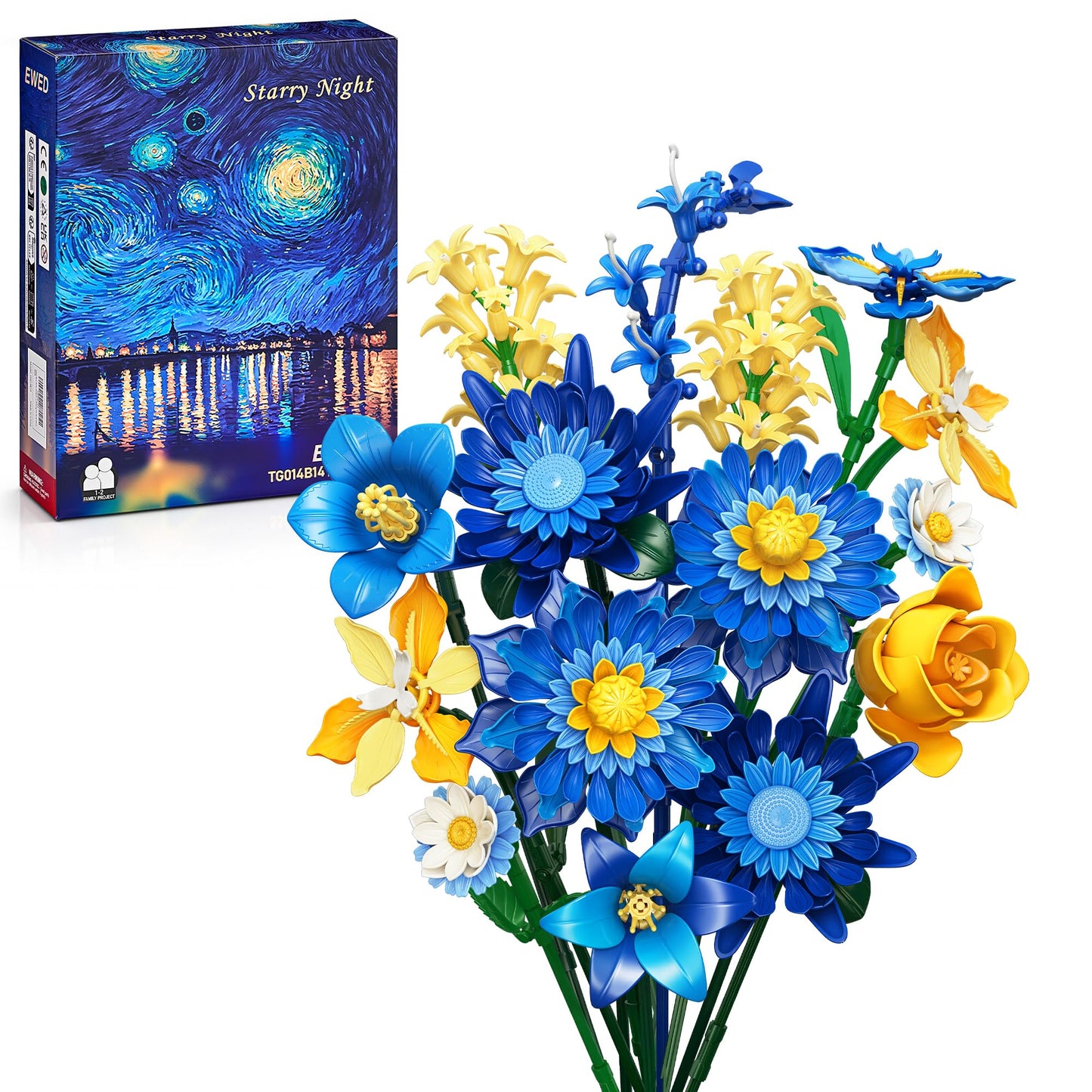 EWED Starry Blooms Bouquet Building Set – Artificial Flower Kit Compatible with Lego Botanical Collection, Home Decor & Gift