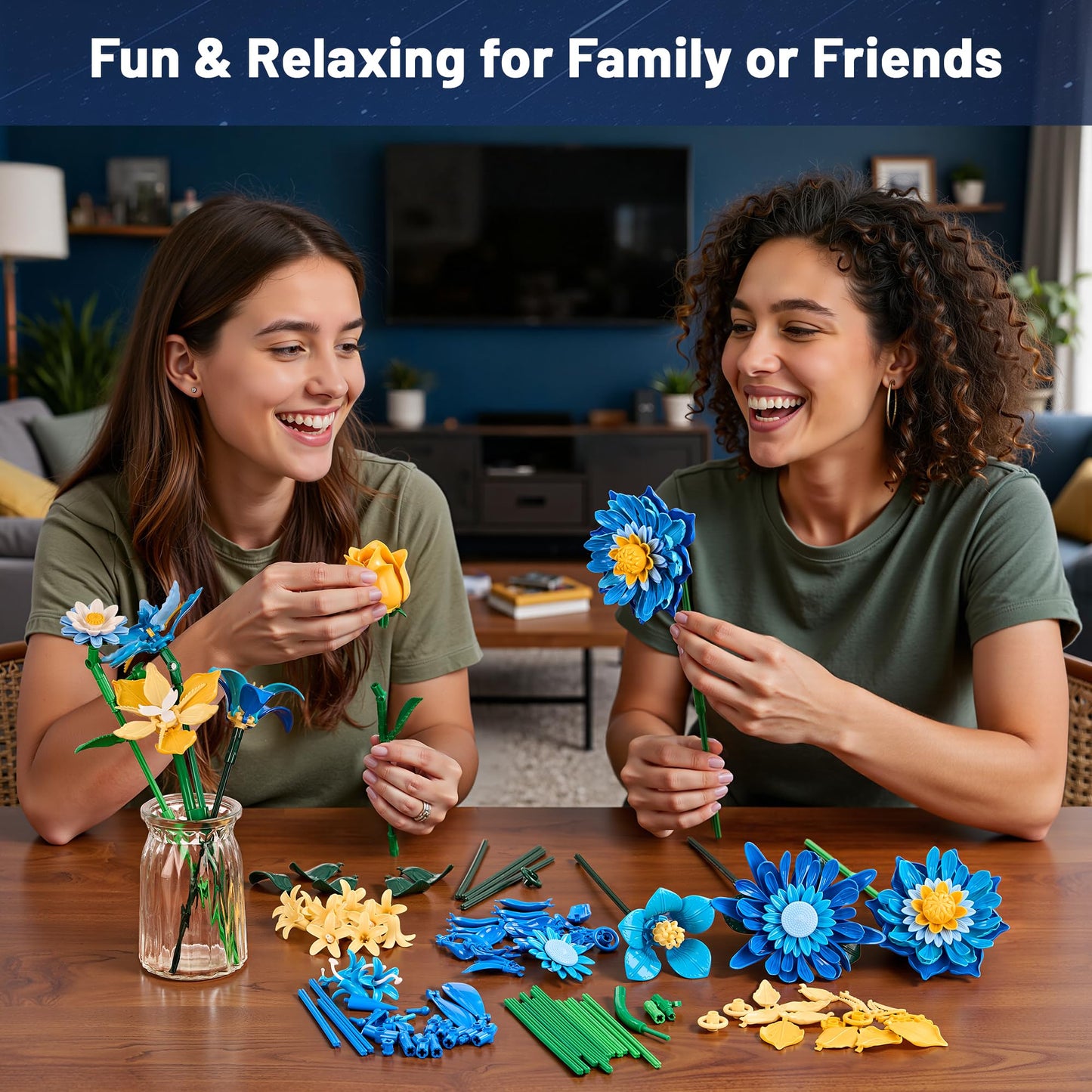 EWED Starry Blooms Bouquet Building Set – Artificial Flower Kit Compatible with Lego Botanical Collection, Home Decor & Gift