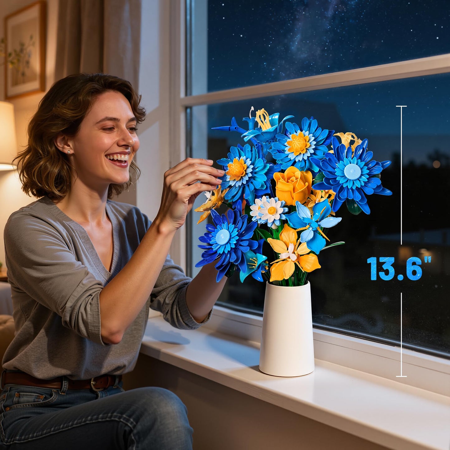 EWED Starry Blooms Bouquet Building Set – Artificial Flower Kit Compatible with Lego Botanical Collection, Home Decor & Gift