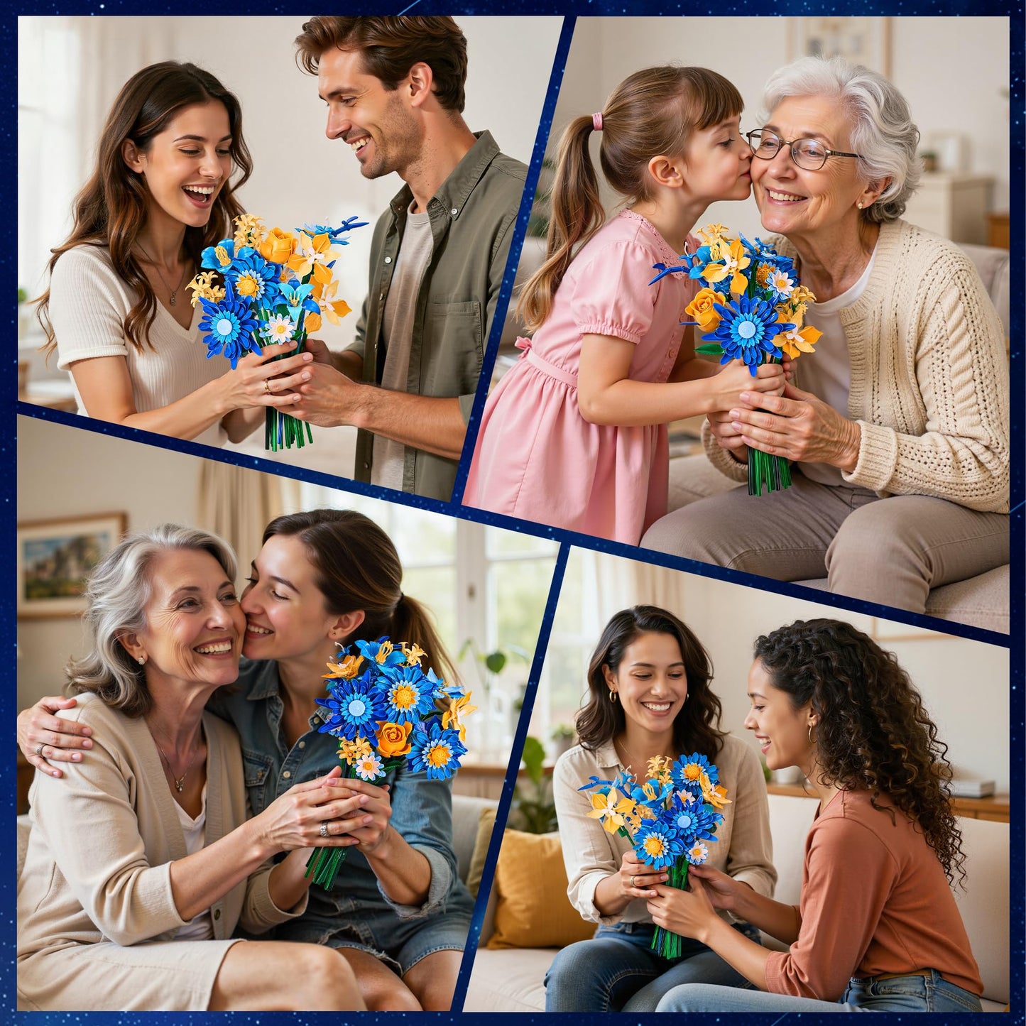 EWED Starry Blooms Bouquet Building Set – Artificial Flower Kit Compatible with Lego Botanical Collection, Home Decor & Gift