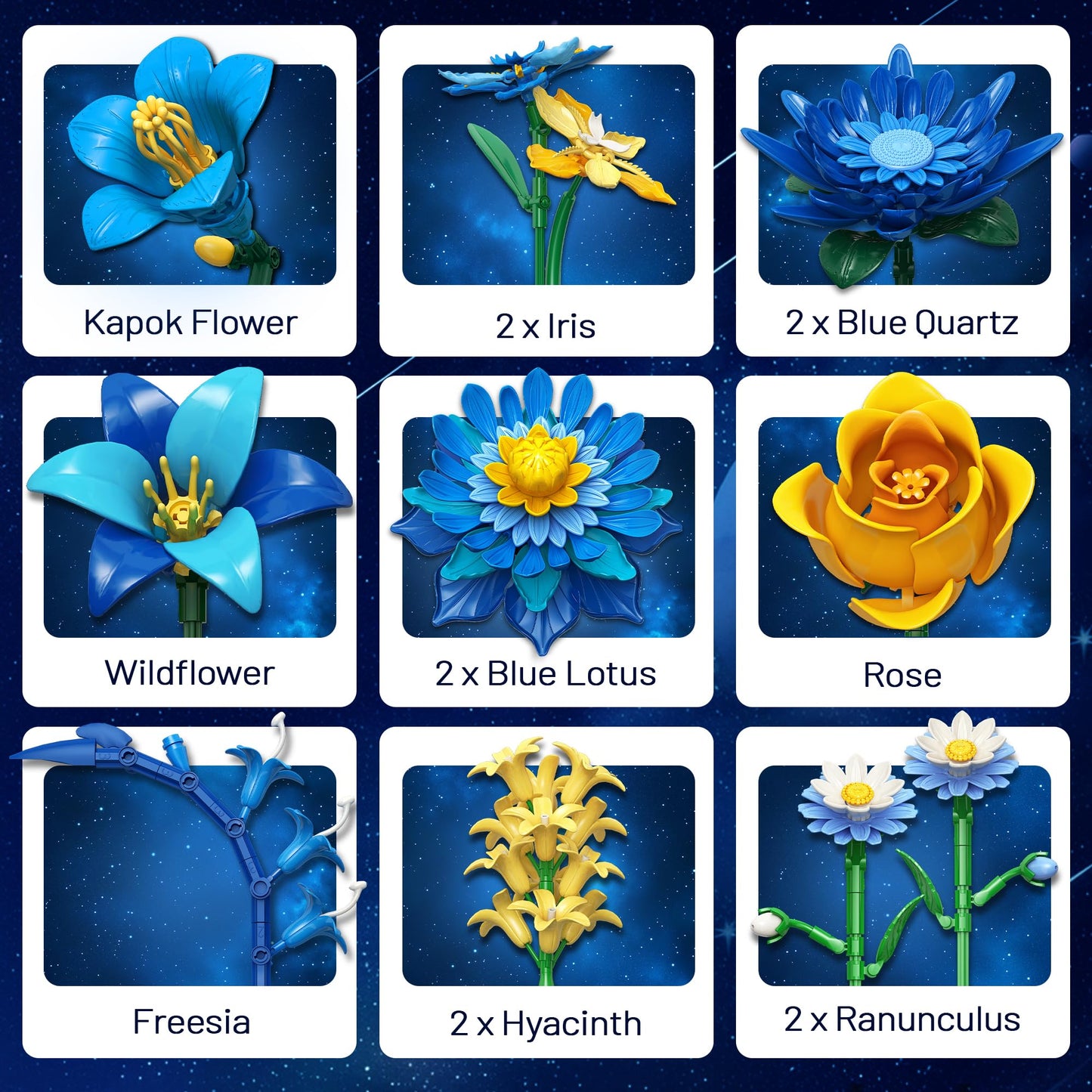 EWED Starry Blooms Bouquet Building Set – Artificial Flower Kit Compatible with Lego Botanical Collection, Home Decor & Gift