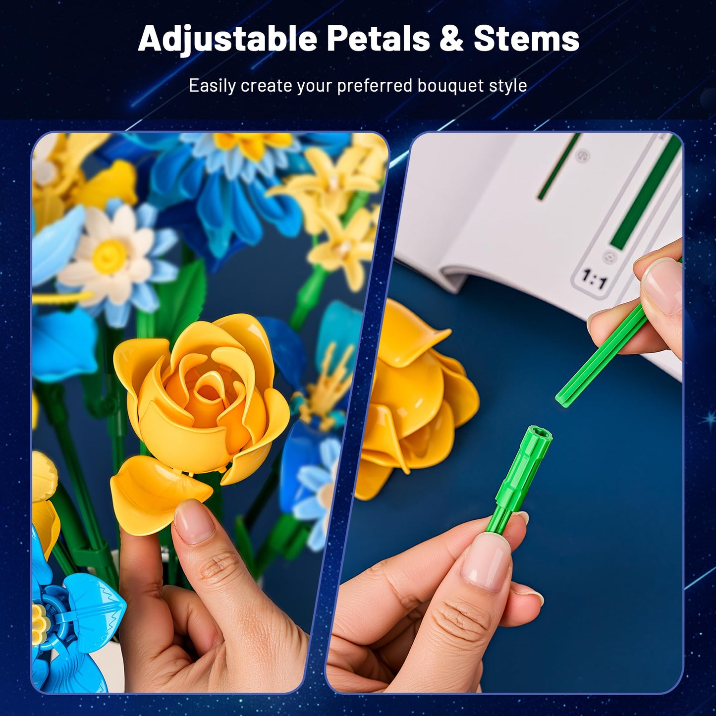 EWED Starry Blooms Bouquet Building Set – Artificial Flower Kit Compatible with Lego Botanical Collection, Home Decor & Gift