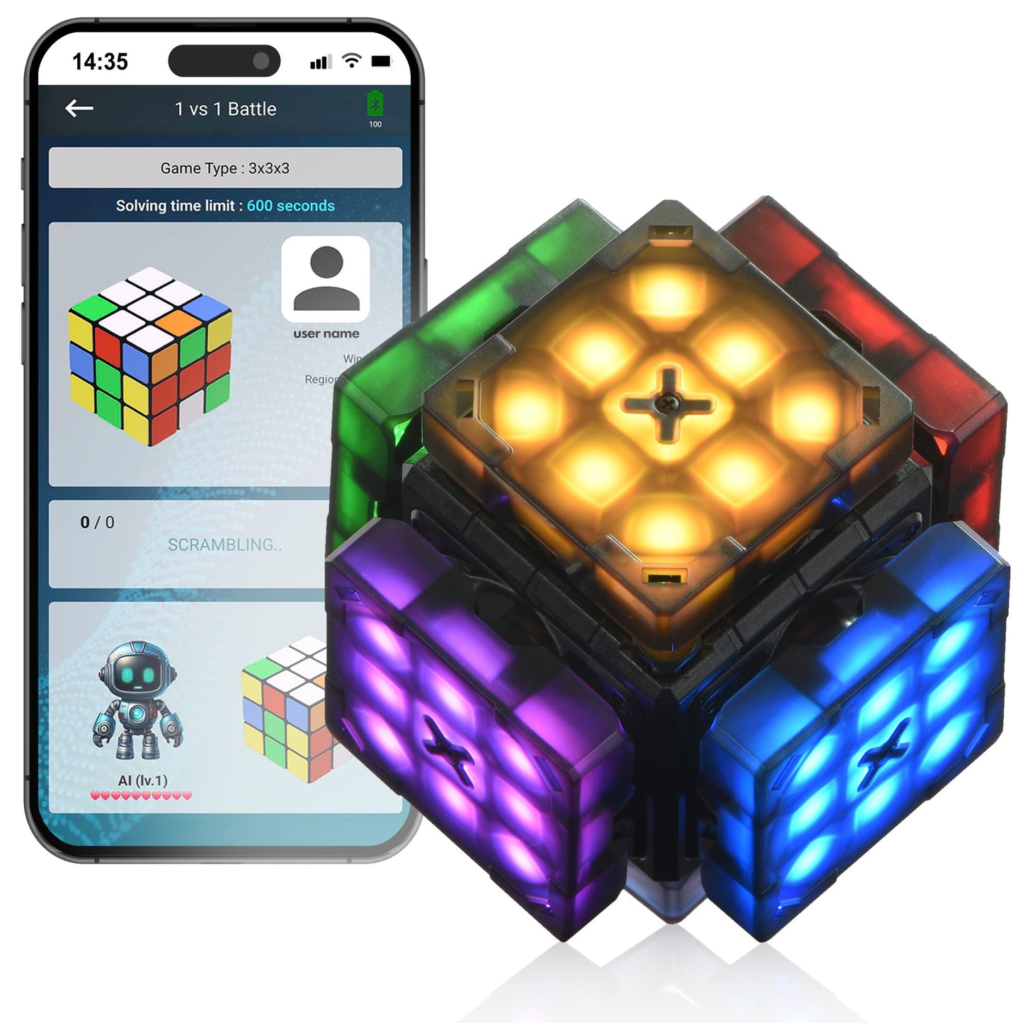 eX-Mars Connect AI Robot Cube - Self-Scrambling STEM Puzzle, 10 Types, Music