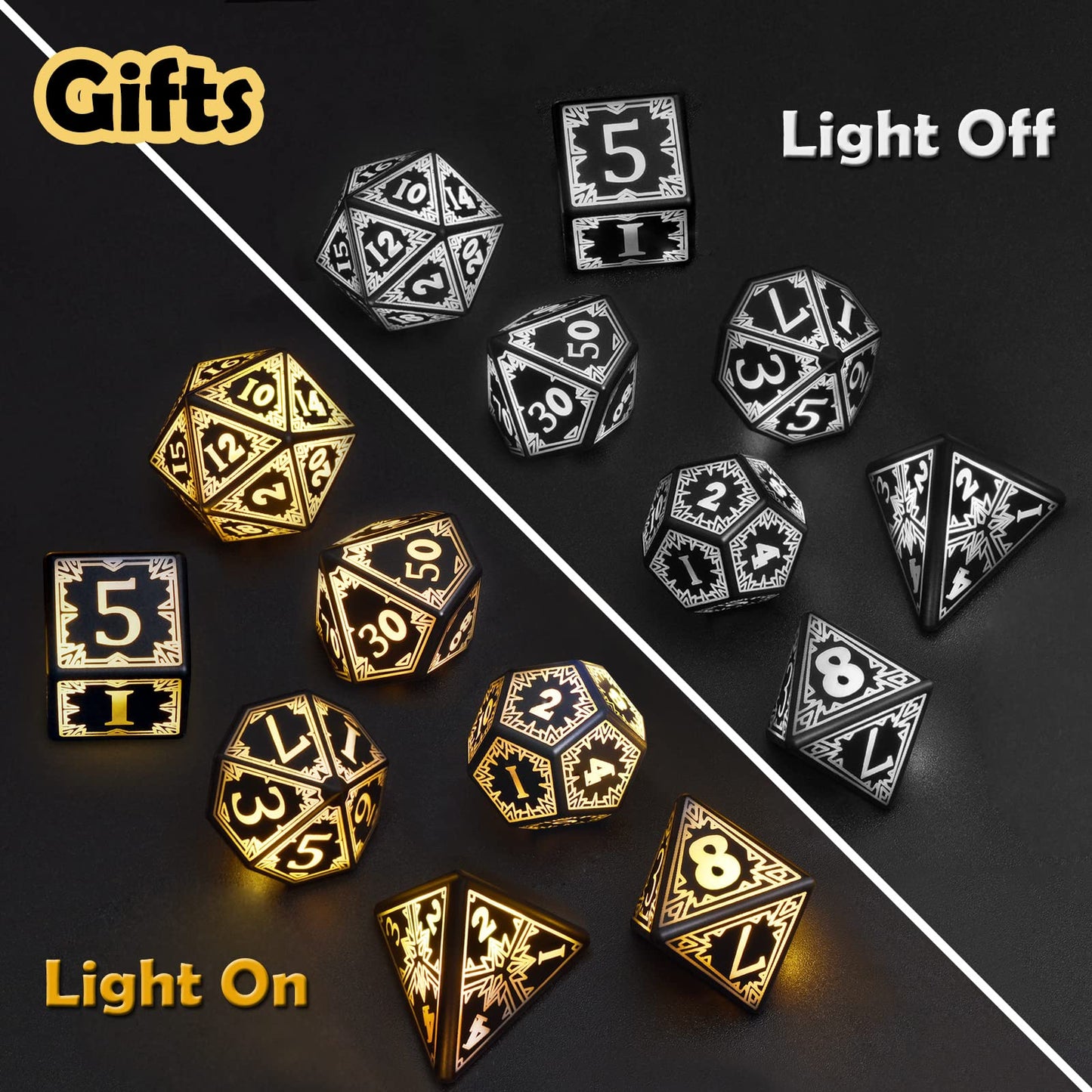 EXCECAR Rechargeable DND Dice Set – 7 LED Light-Up Polyhedral Dice for RPG