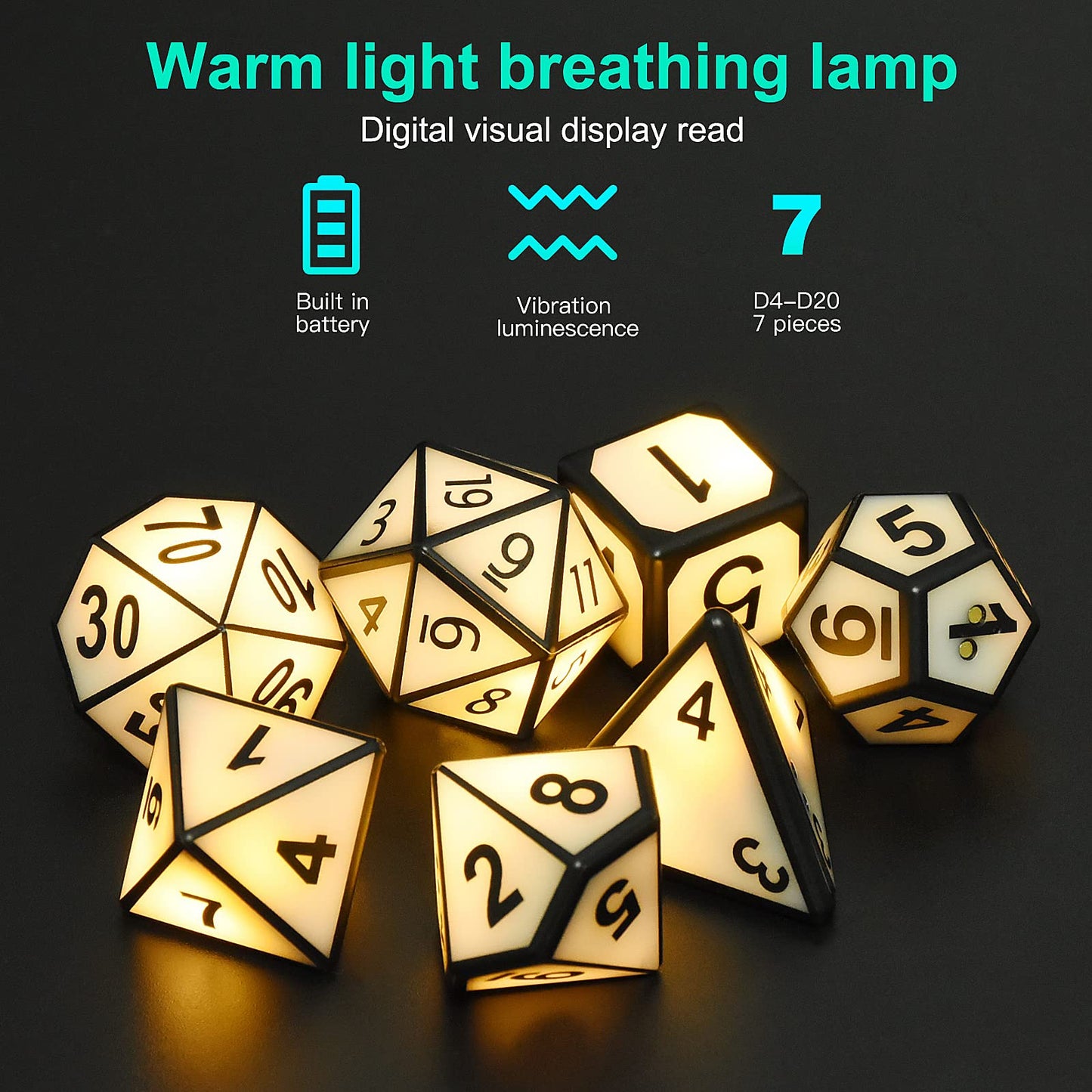 EXCECAR Rechargeable DND Dice Set – 7 LED Glow Polyhedral Dice for RPGs