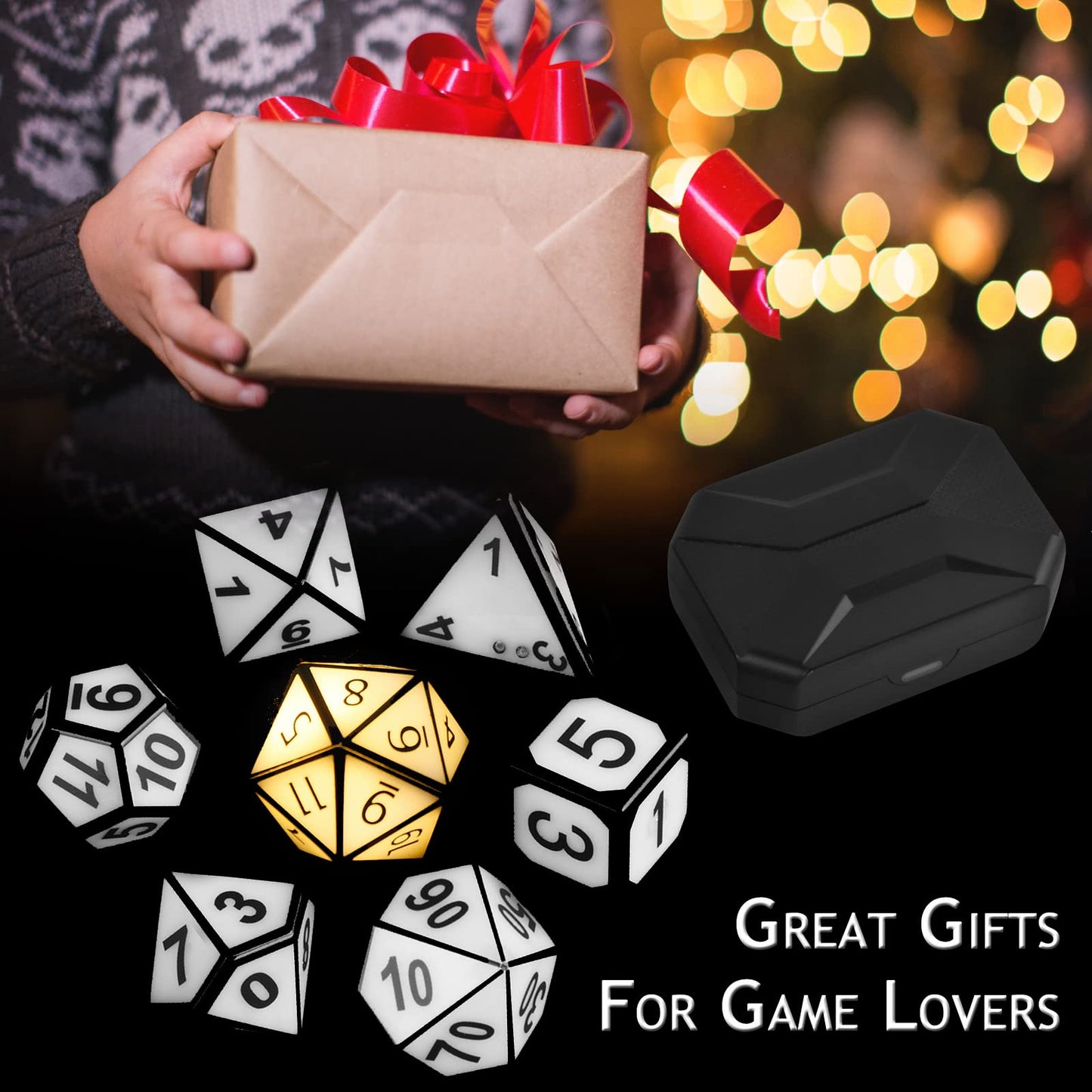 EXCECAR Rechargeable DND Dice Set – 7 LED Glow Polyhedral Dice for RPGs
