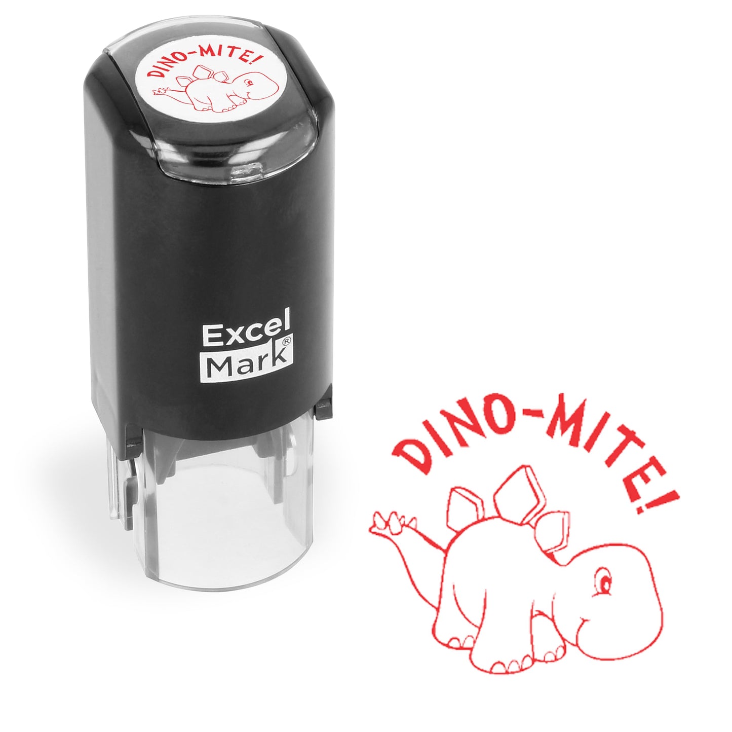 ExcelMark Round Teacher Stamp - Dino-MITE! - Red Ink