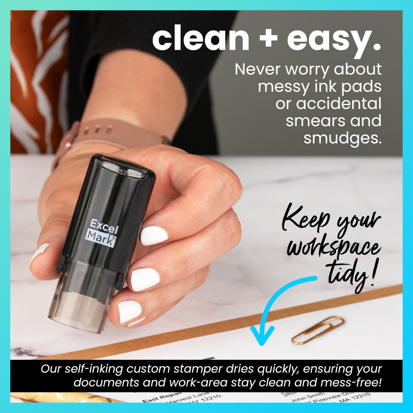 ExcelMark Round Teacher Stamp - Thumbs Up Outline - Red Ink - Self-Inking